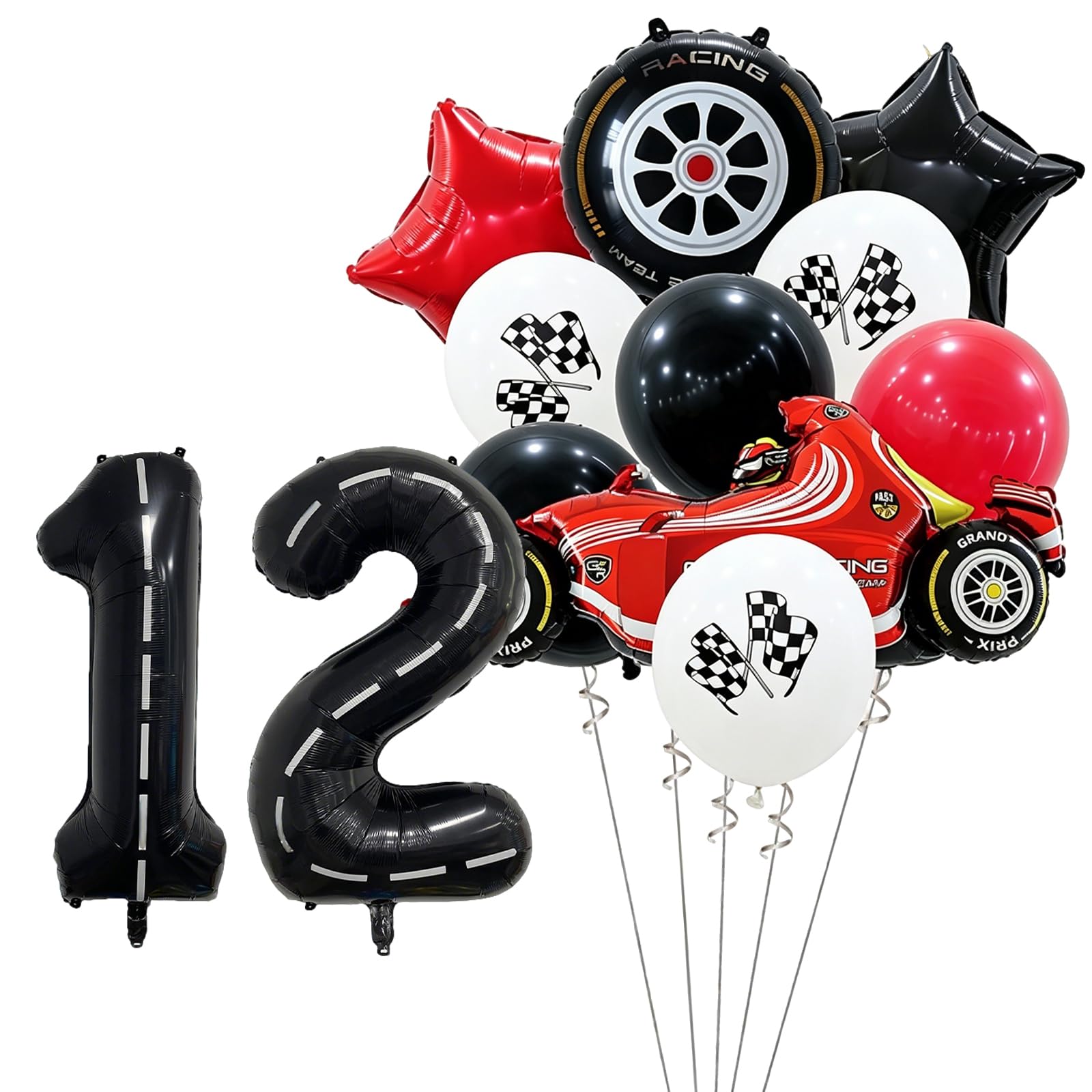 22pcs Race Car Birthday Party Decorations Car Foil Balloon Racing Car Themed Balloons with Helmet, Tire & Flag Designs 12yesr Birthday Decorations (black)