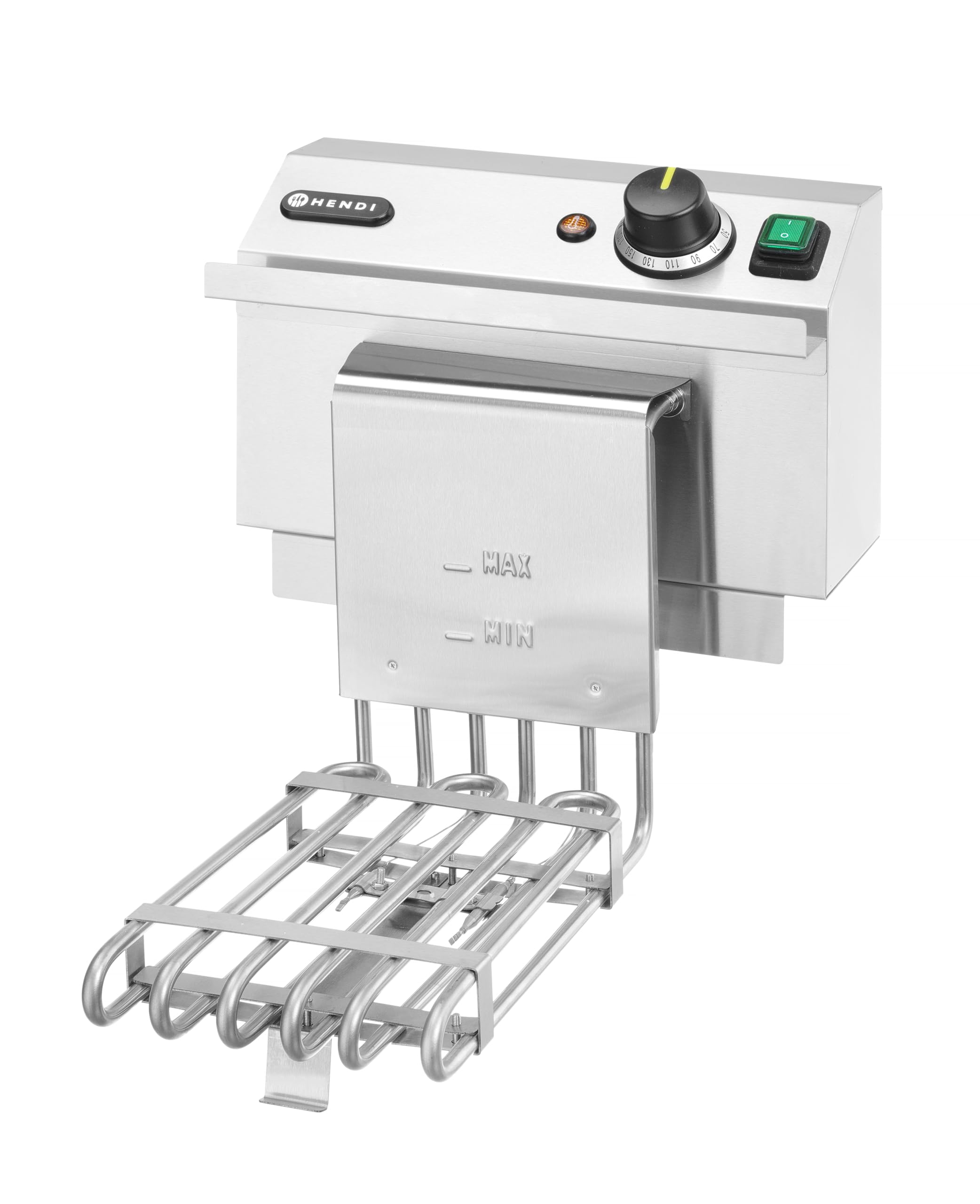 HENDI Freidora eléctrica XL GOLIATH, con grifo de vaciado, 50 °C-190 °C, zona fría, con tapa y cesta de freír, 10L, muy potente: 10200W, 400V, 300x585x(H)392mm, acero inoxidable
