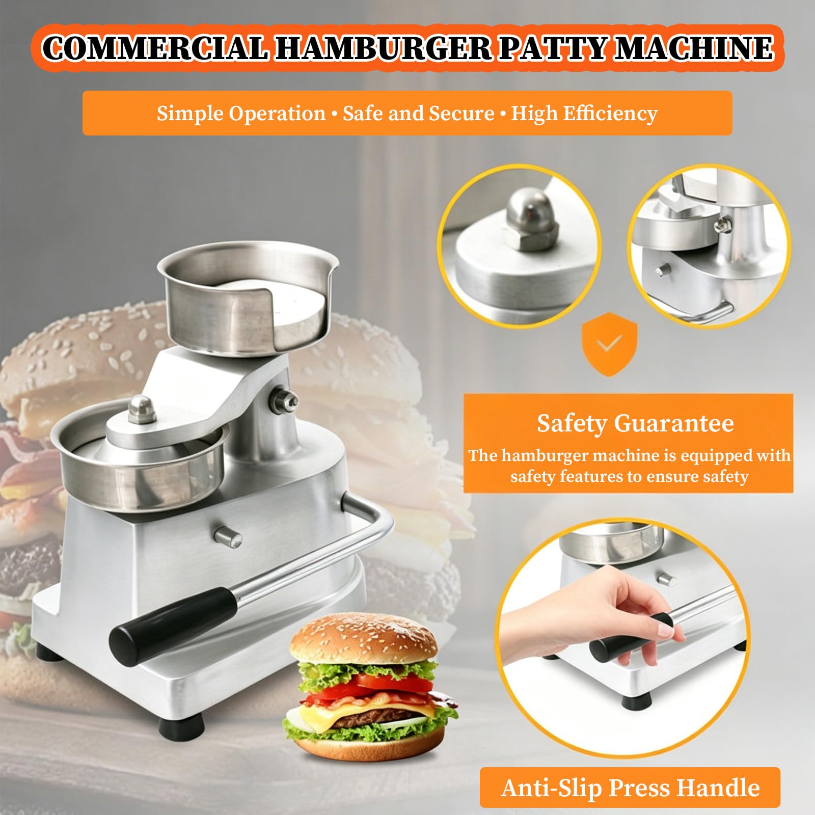 Komeryjna kotletownica do burgerów 3 w 1, wytrzymała prasa do burgerów ze stali nierdzewnej do kontaktu z żywnością, łatwa w czyszczeniu, forma 100 mm/130 mm/150 mm Model100