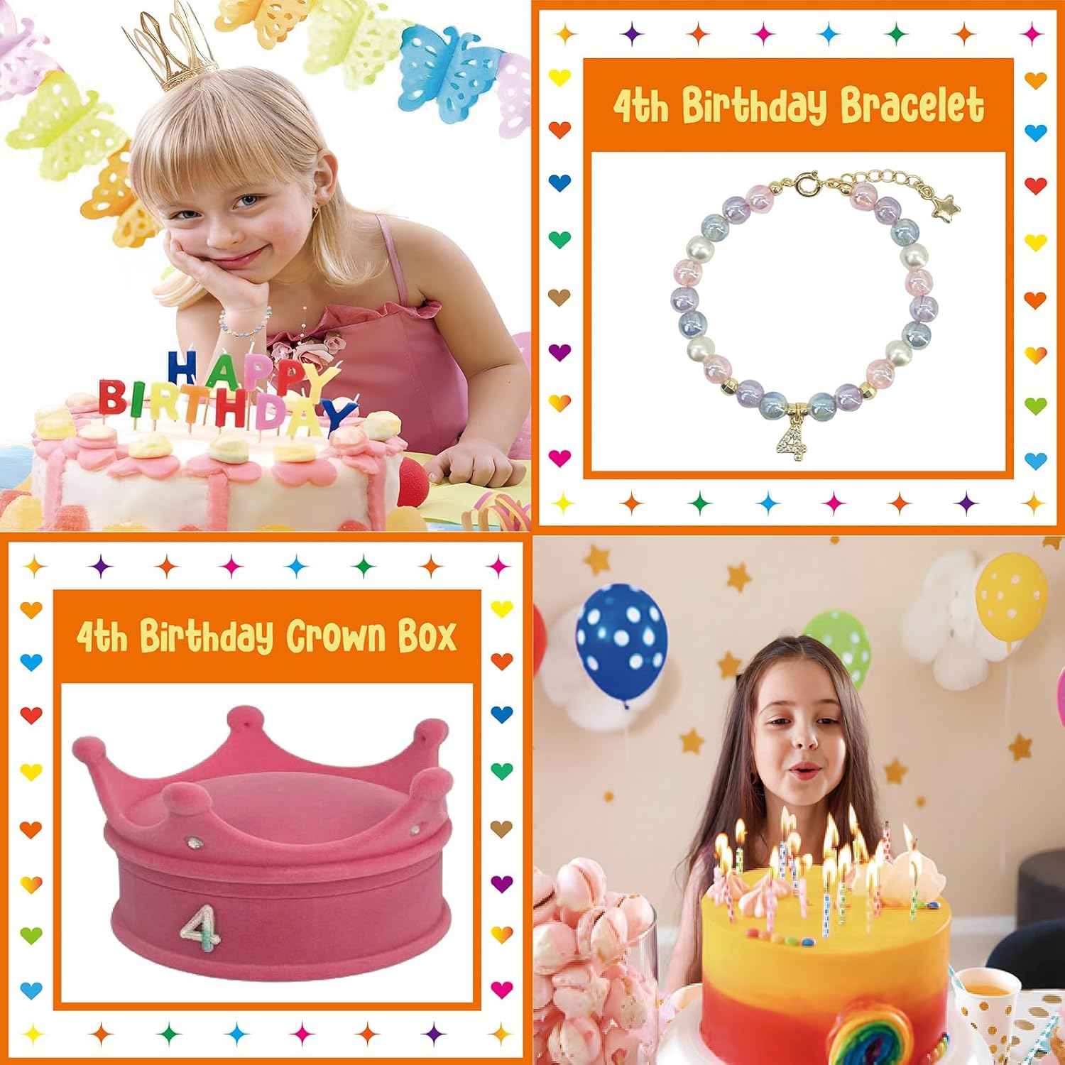 ZomefinKiu Toddler 4th Birthday Princess - Pink Charm Bracelet, Crown Shape Keepsake Jewelry Box, 4 Year Old Girl Birthday Outfit for 4th Bday Party - Image 8