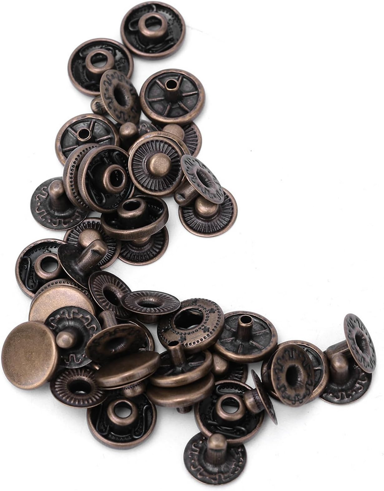 50 Sets Antique Brass Snap Fasteners Ring-Socket Press Studs for Jacket Bag Canvas Closures, Brass Button Snap, Snaps for Leather Leather Snaps and Fasteners Kit (15mm)