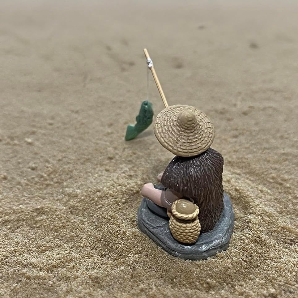 Miniatura 2 de Mini figuras de pescador en miniatura, estatua de cerámica china de lodo, vintage, adorno de resina para pecera, bonsái, figura de paisaje en