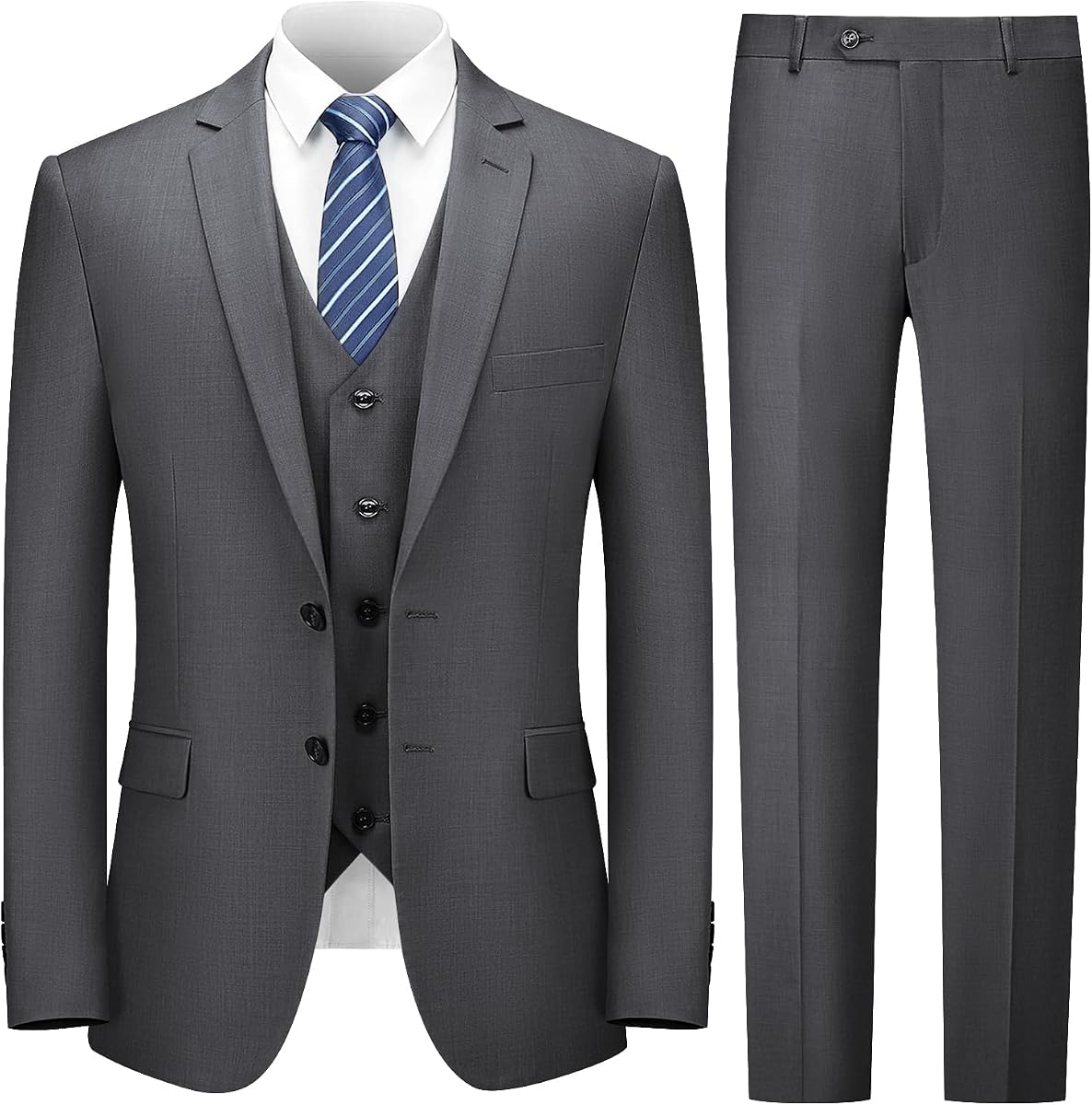 Cooper & Nelson 3 Piece Mens Suit Set 2 Button Slim Fit Suits for Men Business Wedding Party Tuxedo Jacket Vest Pants and Tie