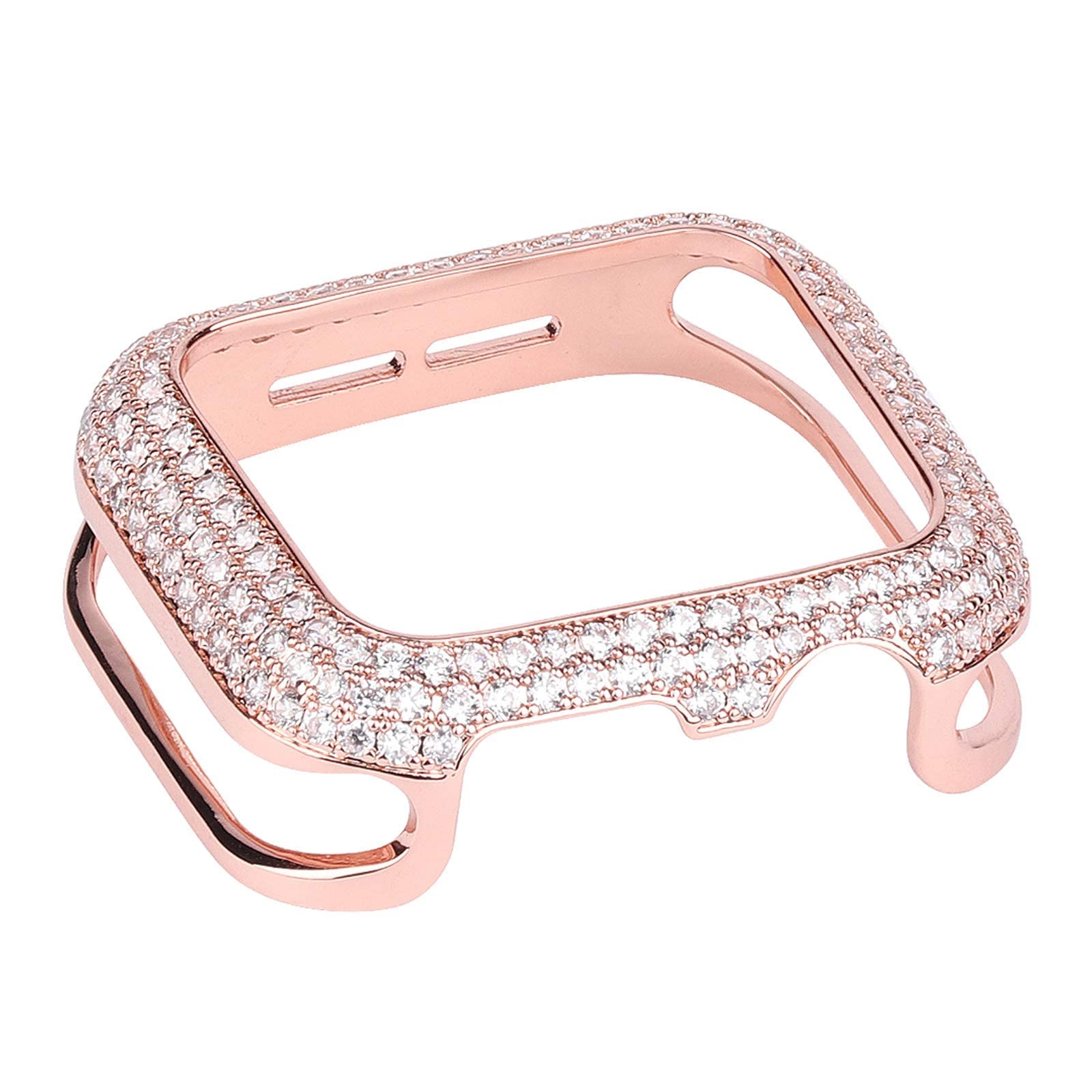 Compatible with Apple Watch Case 40mm 44mm SE Series 6/5/4 Bling Screen Protector Replacement for iWatch 38mm 42mm 3/2/1 Rhinestone Crystal Diamond Stainless Steel Bumper, Rose Gold 2, 42mm/44mm