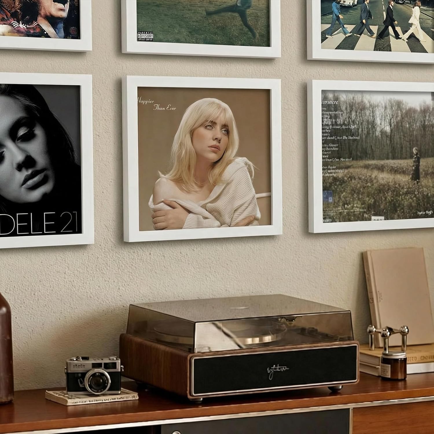BABUFINE Vinyl Record Frame,Vinyl Magnetic Record Display Frame for The Wall, Album Frames Storage for 12x12 Inch LP Cover Display (White 1Pack, 12 * 12")