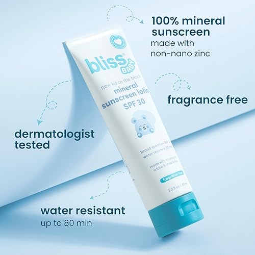 Miniatura 2 de Bliss Protector solar para bebés, loción mineral de protección solar SPF 30, óxido de zinc natural, hipoalergénico, no tóxico, resistente al agua,