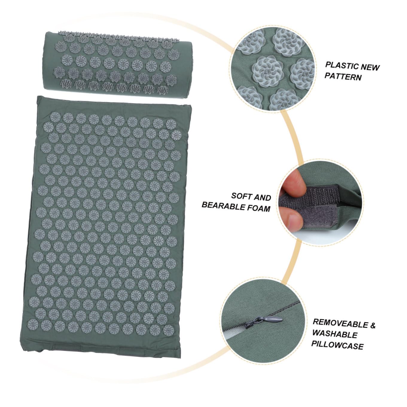 Abaodam Tapis D’acupression Antidérapant Gris 1 Tapis 1 Coussin de Massage Shiatsu Pointes pour Relaxation, Stimulation Circulation Sanguine et Bien-être Quotidien
