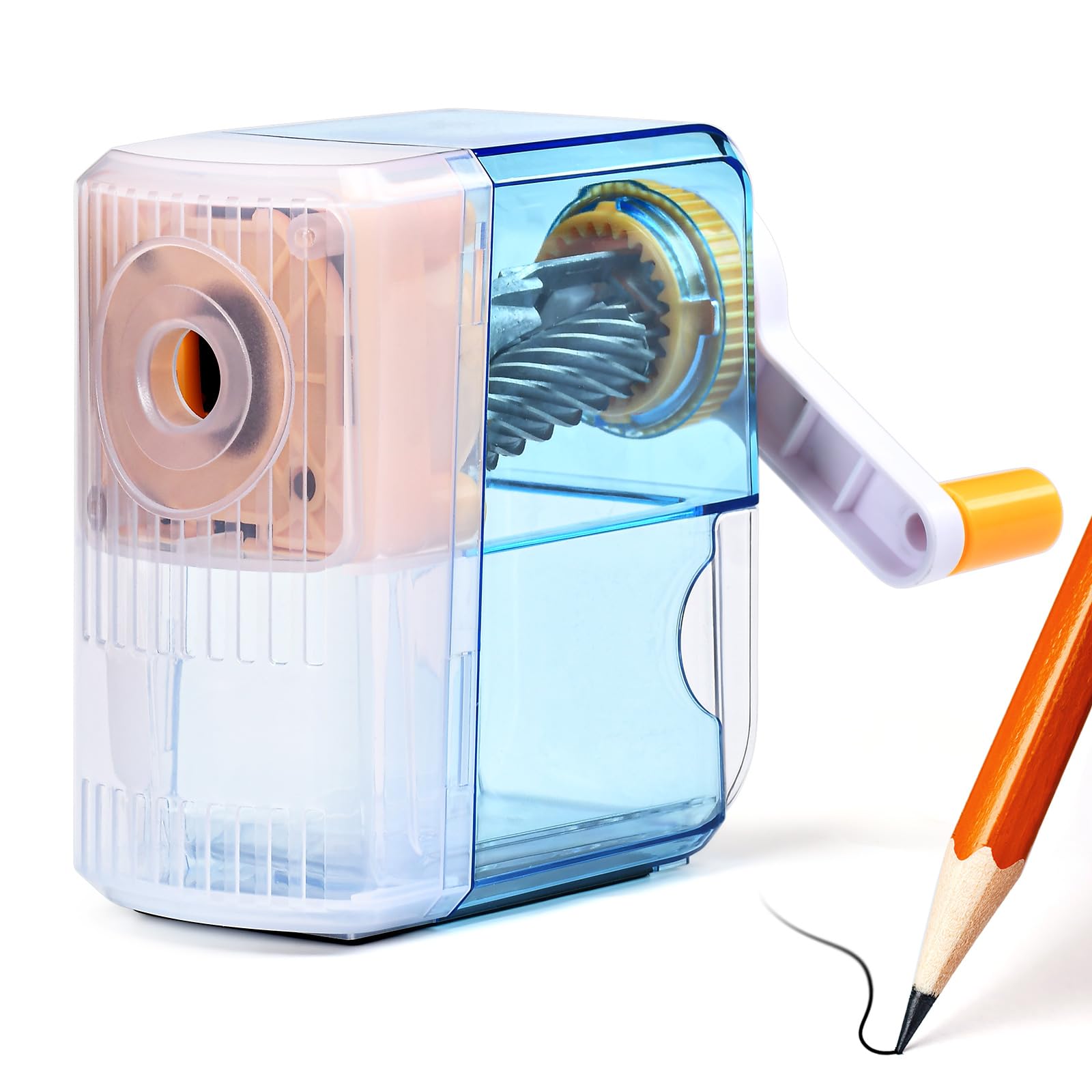 TUUGOTOUU Manual Pencil Sharpener Desktop Pencil Sharpener with Container Adjustable in 3 Grades of Thickness Suitable for Artists, Teachers, Students and Kids (Blue 01)