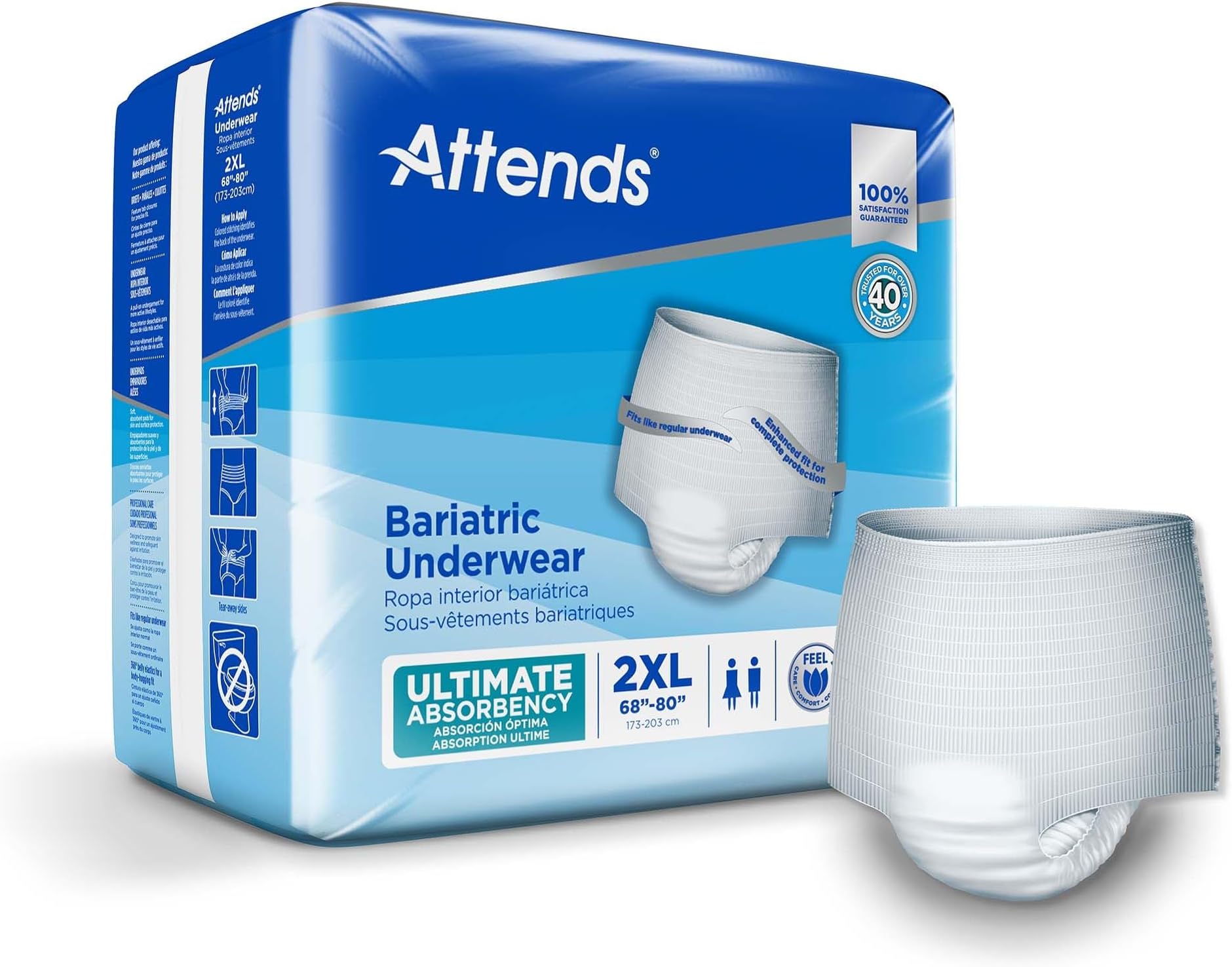 Attends Bariatric Adult Incontinence Underwear, 2X-Large 68, 80 in, 12 ct