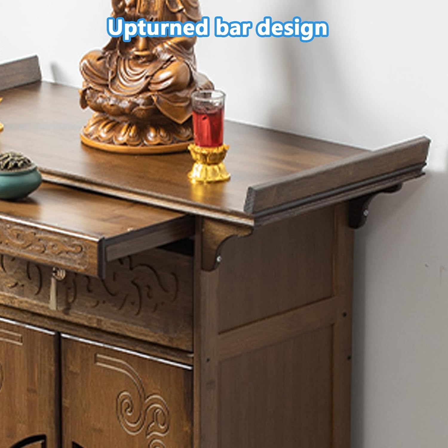 Meditation Altar Table Cabniat, Personal Meditation Shrine, Bamboo Meditation Altar Table, Prayer Bench with Storage, Buddhist Altar Cabinet for Small Spaces