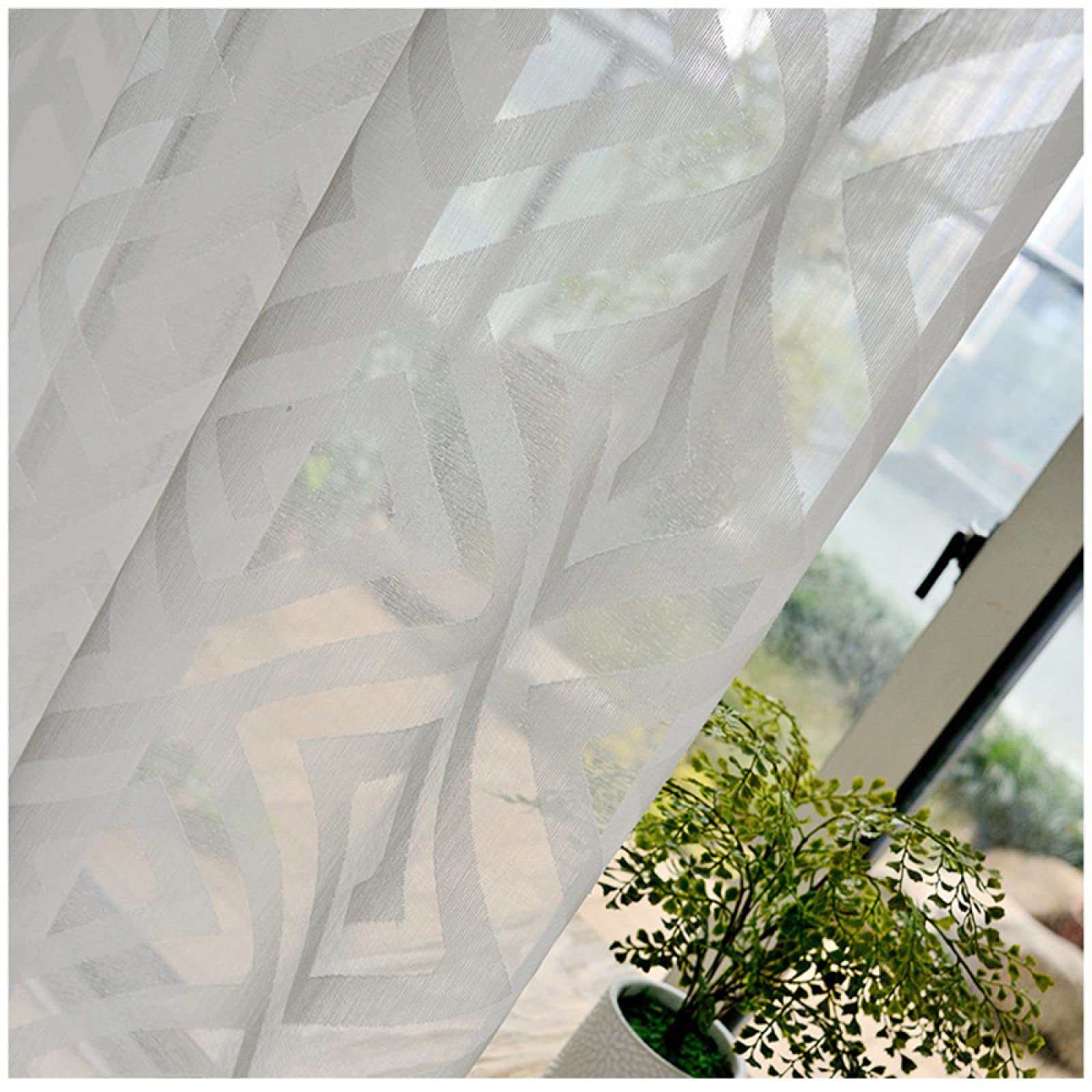 Translúcida Cortinas Visillo con Ollaos, Cheque Blanco Cortina de Voile con Bordadas,Juego de 1 Cortinas, de la luz Solar Mientras Protege Algo de privacidad para salón Habitacion 1x220x270CM