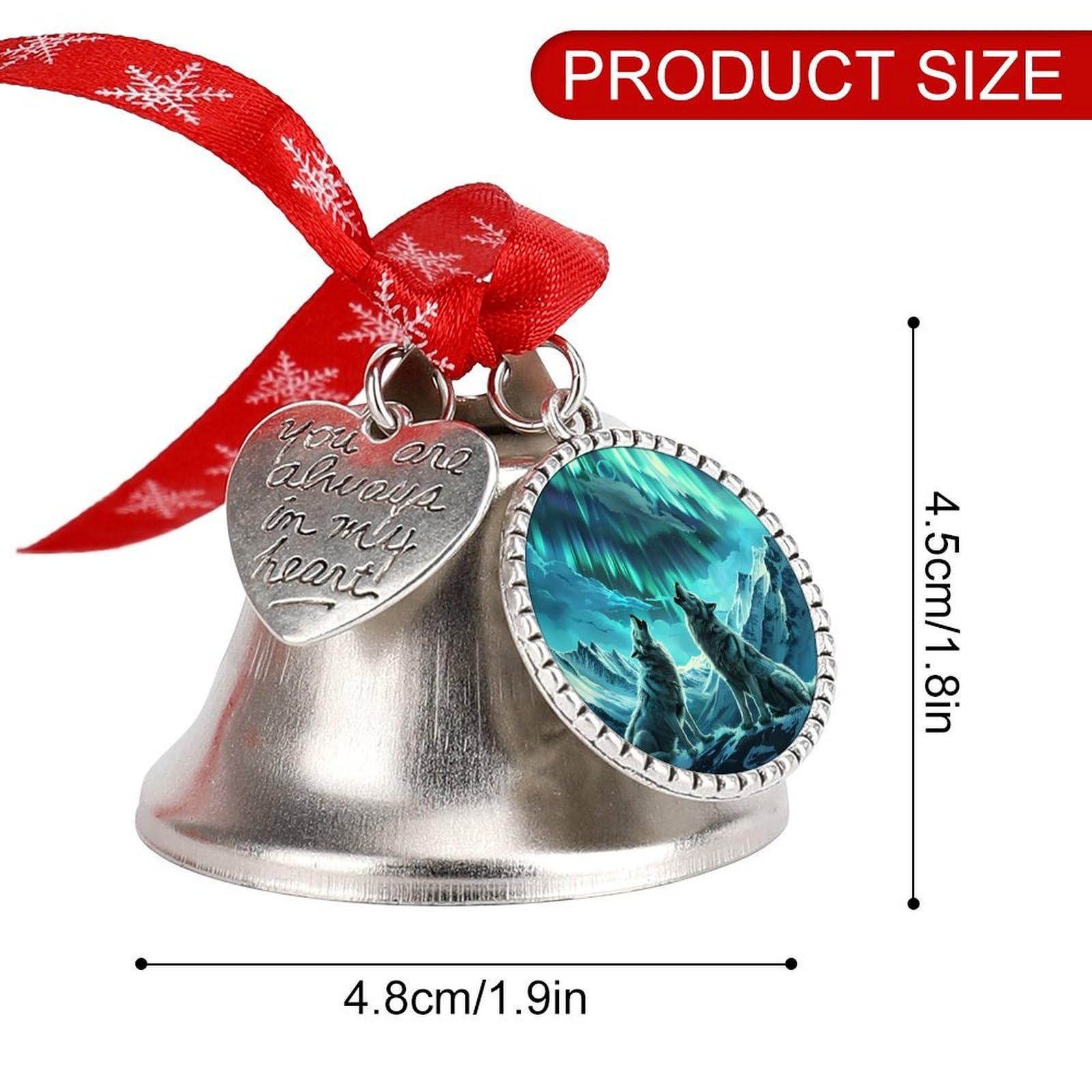 Wolves Howling Northern Lights Funny Christmas Bell Ornament Cute Xmas Tree Hanging Pendant Decoration for Holidays Party