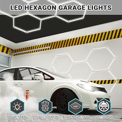 Miniatura 2 de HYPERLITE Luces hexagonales de garaje, luces de panal de abeja, 5 sistemas de rejilla 5000 K luz blanca diurna, luz de techo hexagonal para detalles