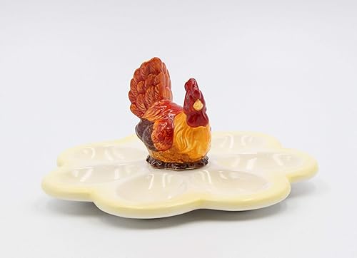 Miniatura 3 de Plato de cerámica fina para huevos de gallina gallo, 7 1/4 pulgadas de profundidad x 3-1/2 pulgadas de alto