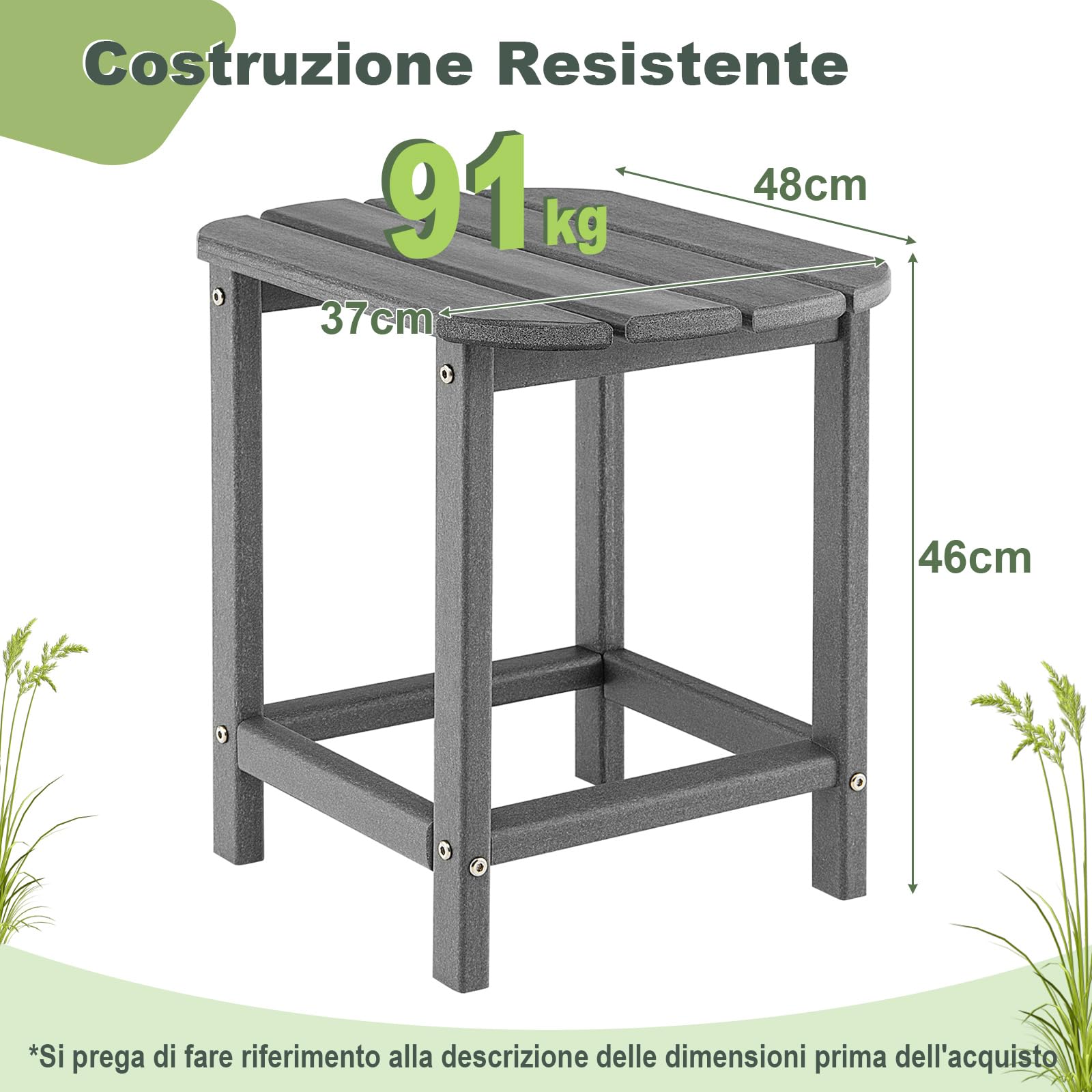 COSTWAY Set di 2 Tavolini Laterale Giardino, Tavolo Esterno Rettangolare in Legno, per Giardino Esterno Piscina, Portata 91 kg
