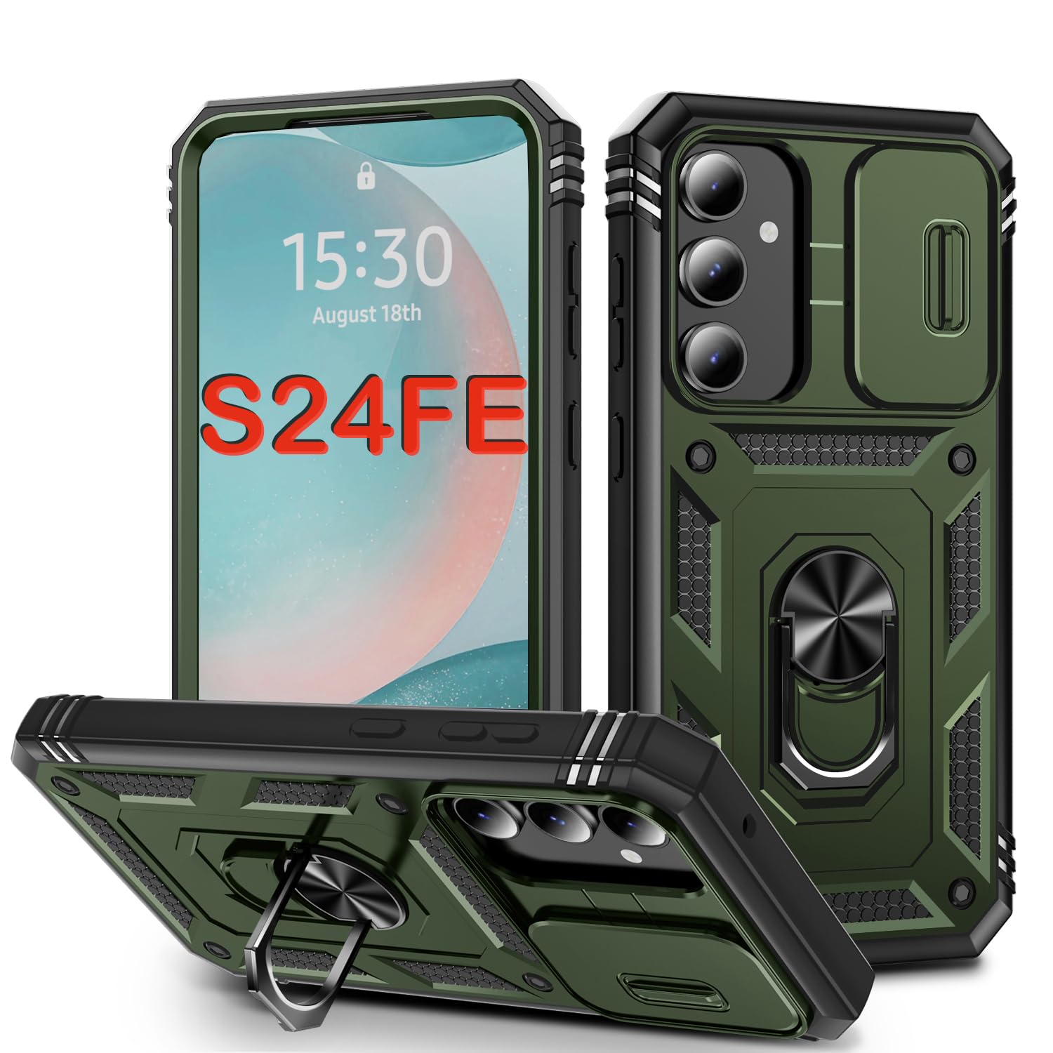Coque Galaxy S24 FE vert kaki rigide multicouche béquille intégrée - 8