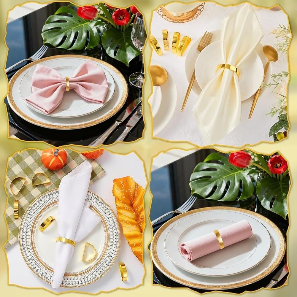 QOXEZY Portatovaglioli in lega, confezione da 12, elegante finitura dorata, per una presentazione ordinata di tovaglioli su tavoli da pranzo per pasti in famiglia e ospiti, per cene casual e formali