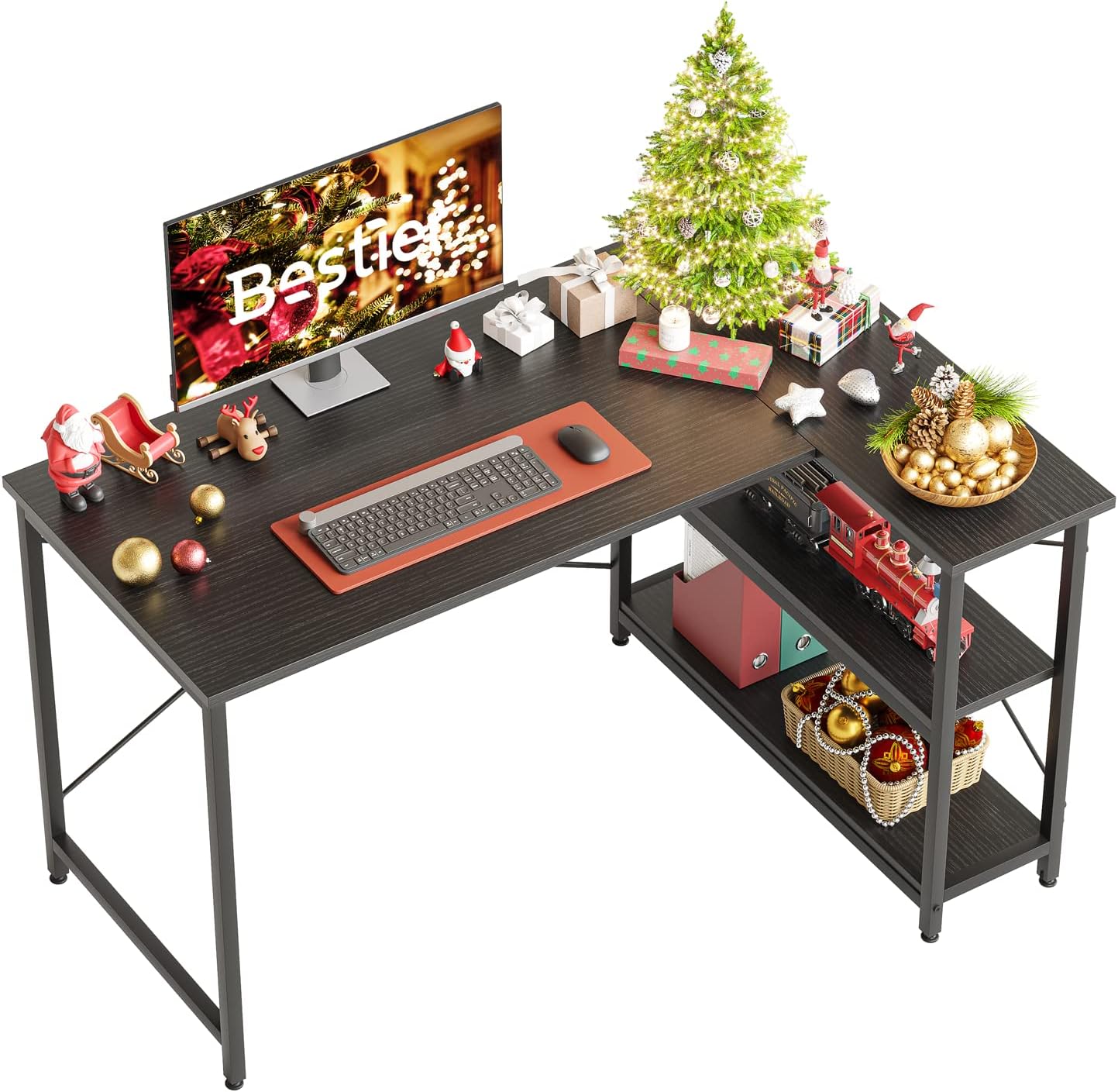 Buy Bestier L Shaped Desk Small Corner Desk with Shelves 120CM