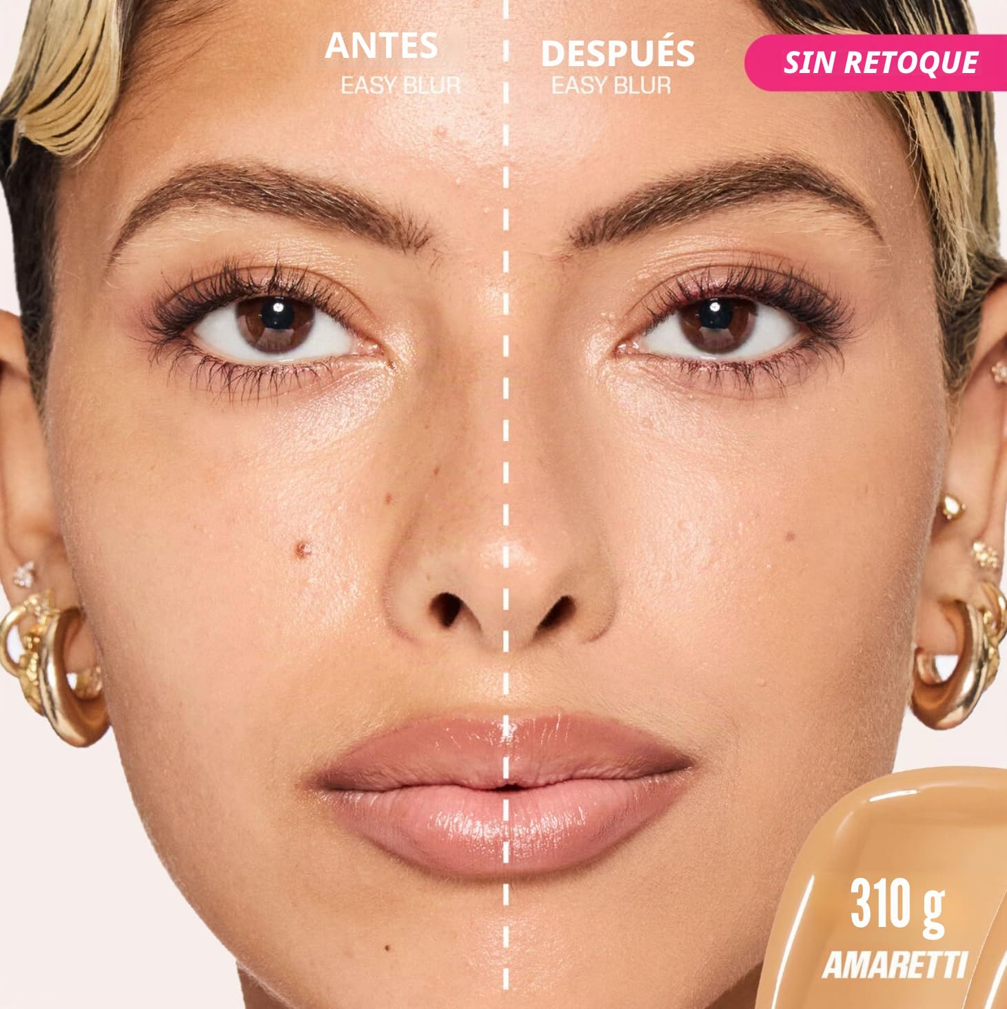 HUDABEAUTY ORIGINAL | Easy Blur Natural Airbrush Foundation - Base de maquillaje | 30 ml | by BELLA | (310G AMARETTI, 30 ml (Paquete de 1))