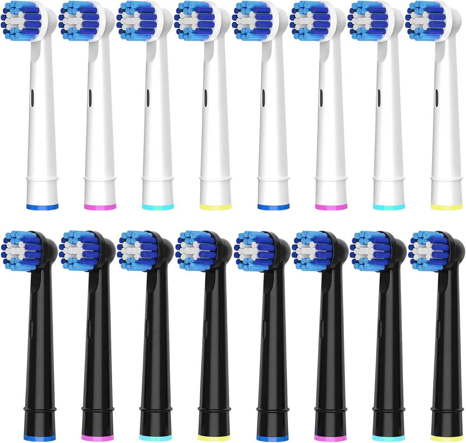 16 Pack Precision Replacement Brush Heads Compatible with Oral B Braun Electric Toothbrush. 8pcs White and 8pcs Black.