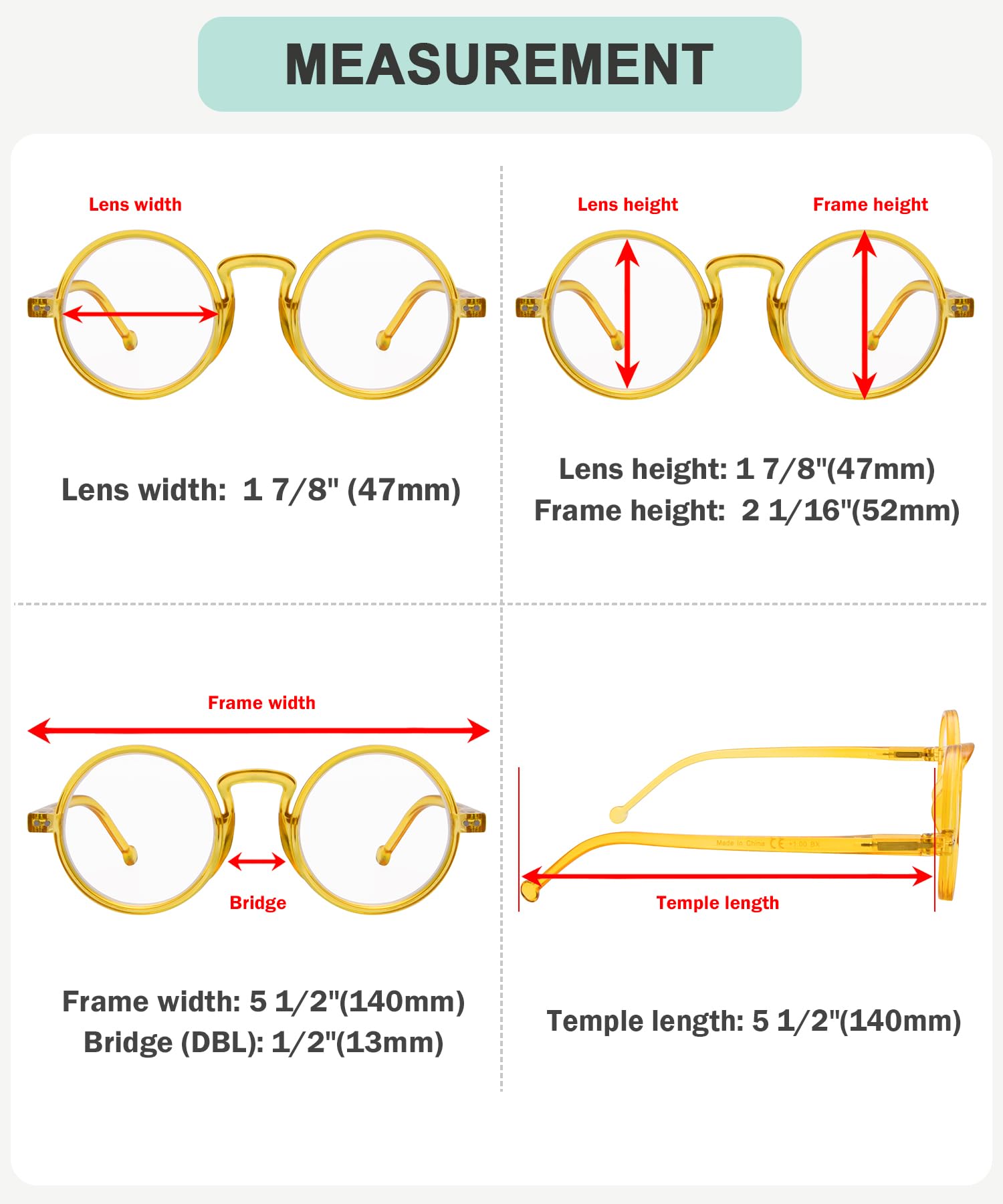 Eyekepper 4-pack Oversized Round Reading Glasses for Women Men Retro Readers+1.25, 4 Pack Mixed-color - Image 4