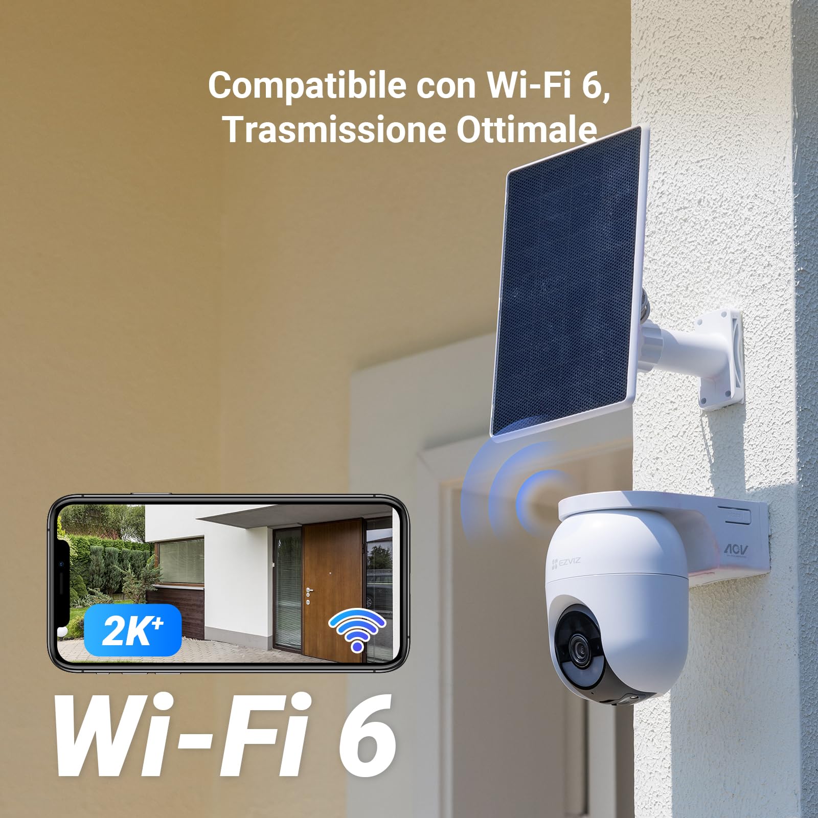 EZVIZ CB8 Lite Kit da 2, Telecamera WiFi Esterno 2K+ Senza Fili con 2 Pannelli Solari, 360° Pan/Tilt, Batteria a Lunga Durata, AOV, Rilevamento Umano/Veicolo, Visione Notturna a Colori, Wi-Fi 6