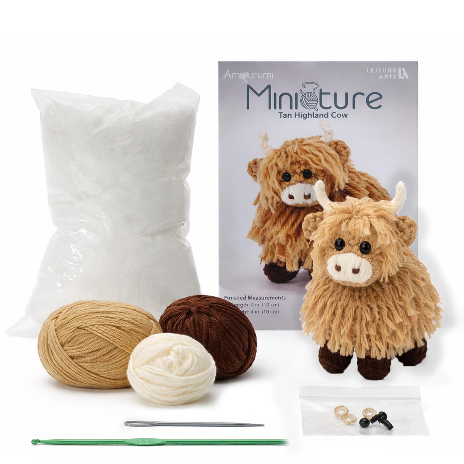 LEISURE ARTS Amigurumi Kit Miniatures Highland Cow Tan - Crochet Kit for Beginners, Stuffed Animal Amigurumi Kit, DIY Animal Crochet Kit