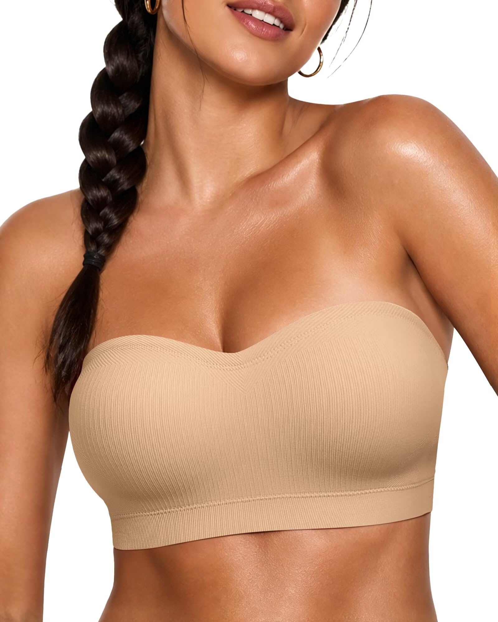 Photo 1 of ***HAS STRAPS**
Vertvie Strapless Bra Wireless Push Up Bandeau S-Large Breast, Nude, L