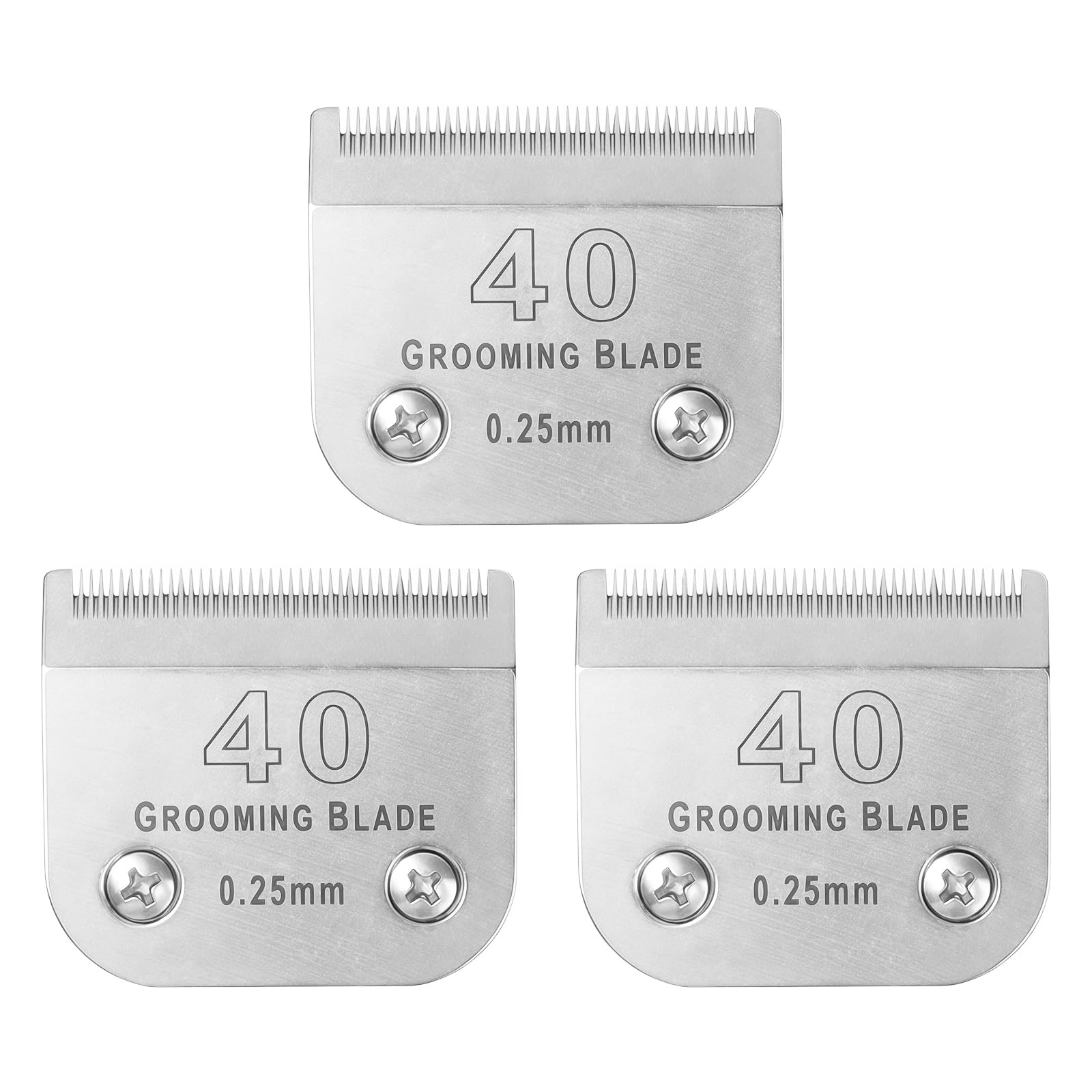 MEMIRY 3 Pcs Size 40# Detachable Dog Grooming Blades, Compatible with Andis, Oster A5, Wahl KM10 Series Clippers, Cut Length 0.25mm, Silver (40# 0.25mm, 3Pcs)