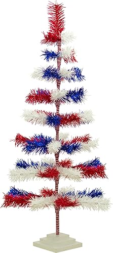 Miniatura 6 de Árbol de Navidad del 4 de julio, rojo, blanco y azul, cepillo de oropel mixto estilo pluma con soporte base incluido, 36 pulgadas