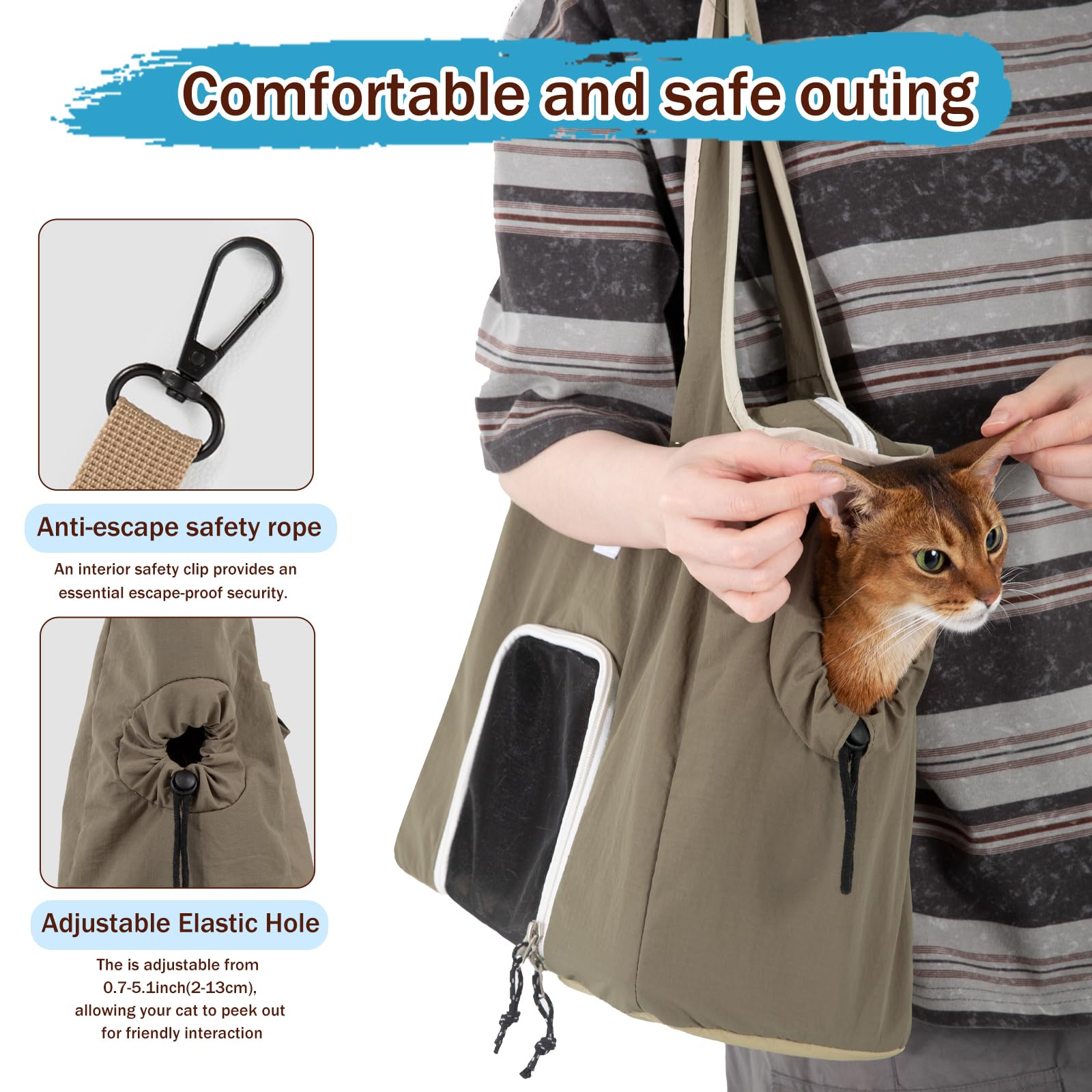 Sac de transport en nylon pour chats et petits chiens jusqu'à 6 kg, sac de transport étanche à main et sac fourre-tout à bandoulière, fenêtre en maille respirante avec trou élastique latéral