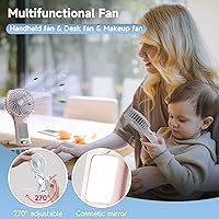 Vista 2 de QQT Mini Handheld Fan,4 Speed Adjustable Portable Battery Operated Fans,USB Rechargeable Desk Fan with Mirror,Max 20 Hrs Hand Fan For Travel Office