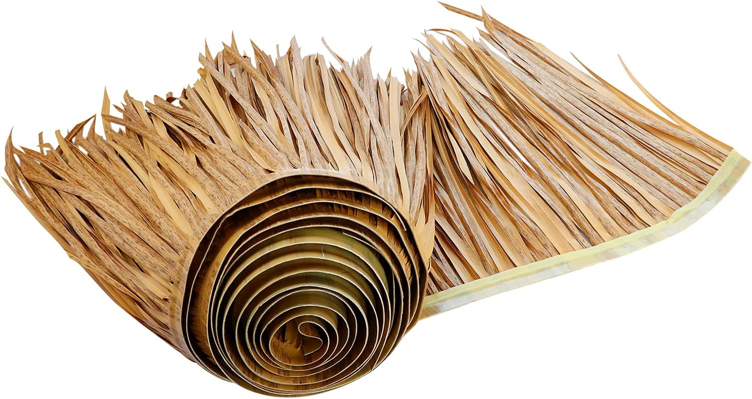 16.5ft Tiki Straw Roof Thatch-Mexican Style Artificial Palm Thatch Rolls Tiki Bar Hut Grass Duck Boat Blinds Grass Palapa Thatch Roofing for Garden Patio Umbrella Fence Party Decoration (198'' x 16")
