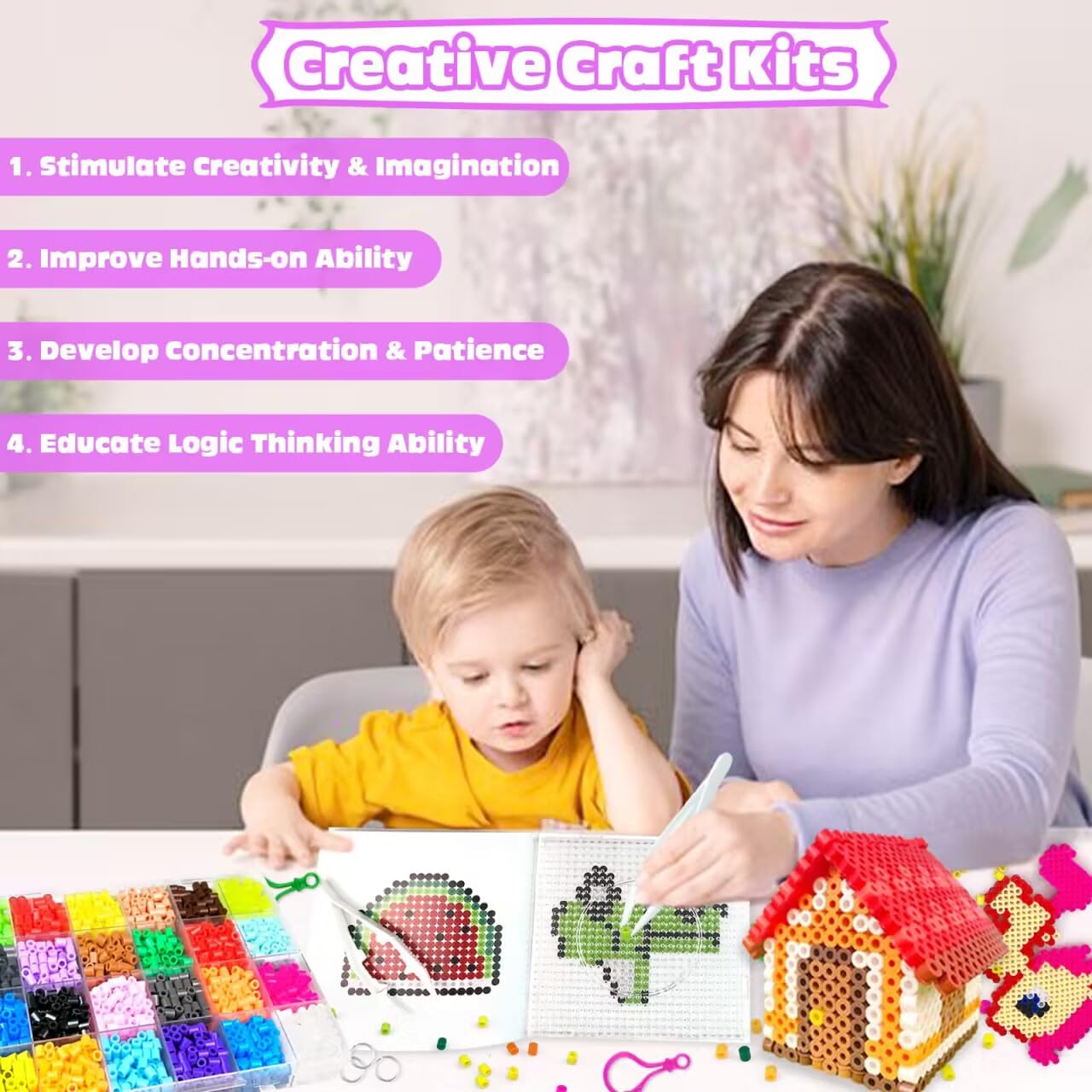 Fuse Beads Kit - 48 Colors 5mm Fuse Beads Set with Pegboards, Ironing Papers and Accessories, Fuse Beads 2 Boxes, DIY Craft Kits for Kids, Arts and Crafts Gifts for Girls & Boys Christmas Birthday - Image 7