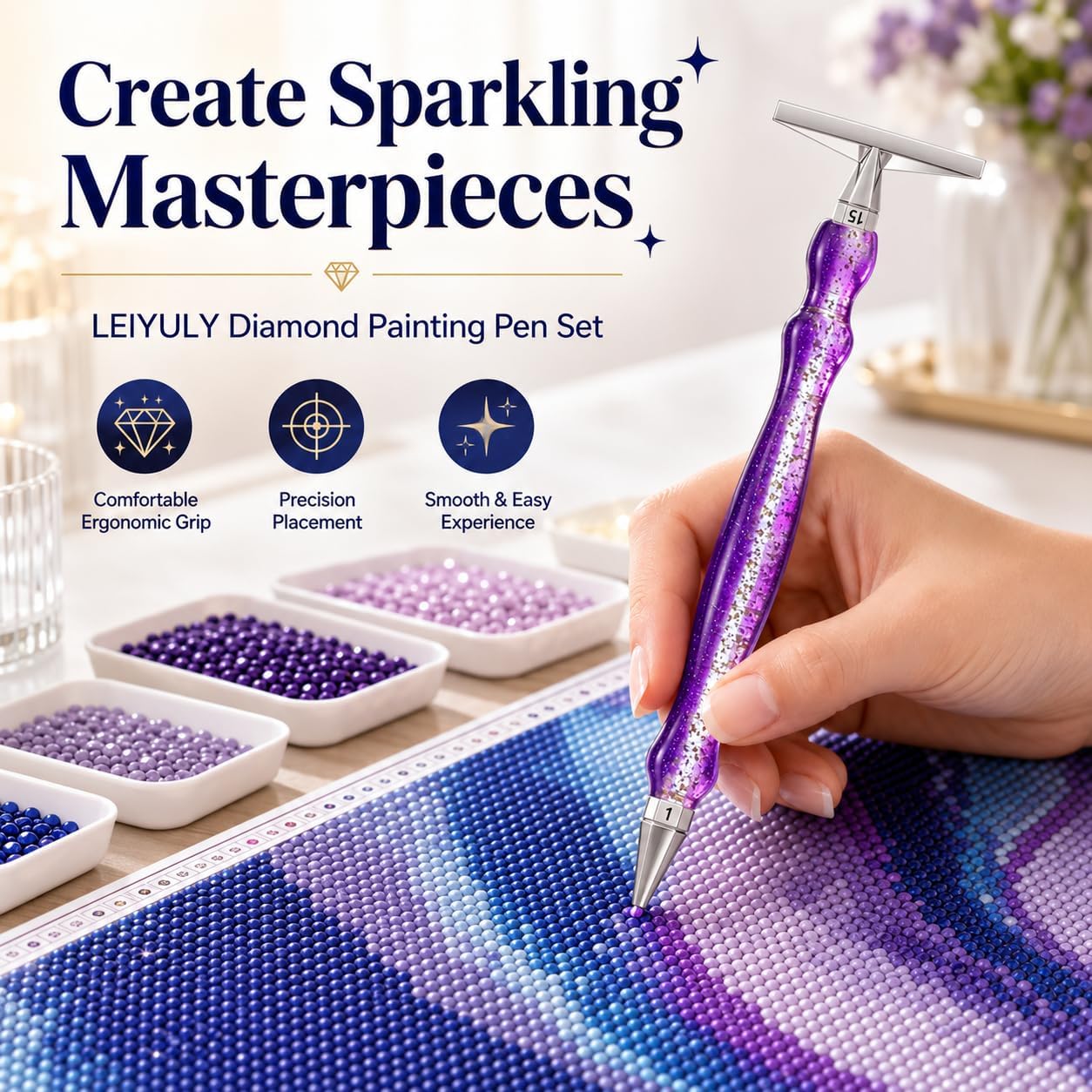 LEIYULY 13 PCS Thin Diamond Art Pen Kits, with 1, 6, Large 15, Metal Tips image 5