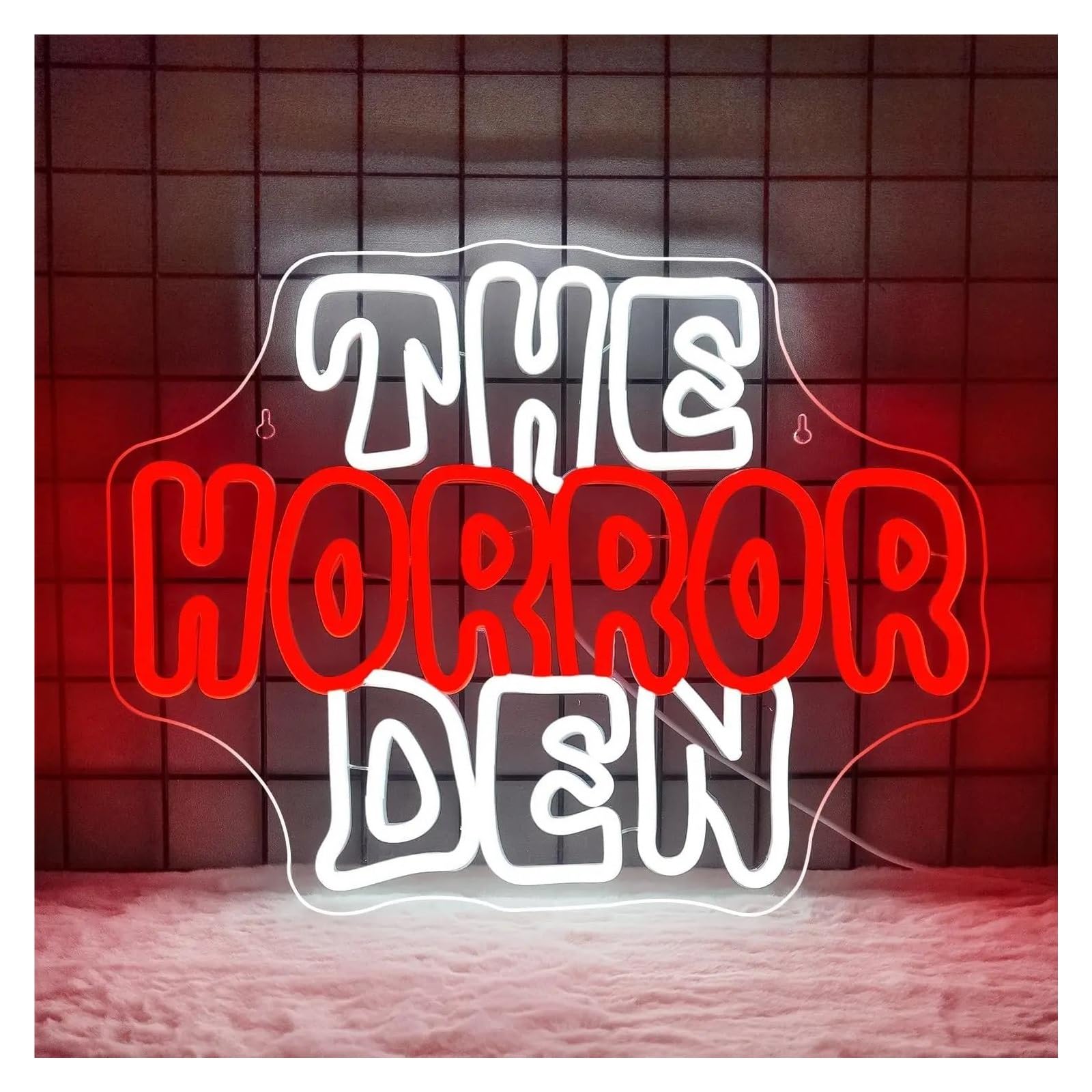 Insegna al Neon LED Insegna Al Neon The Horror Den Con Luce LED Dimmerabile Tramite USB Per Decorazioni Horror, Feste, Club, Sala Giochi, 38cmx29cm