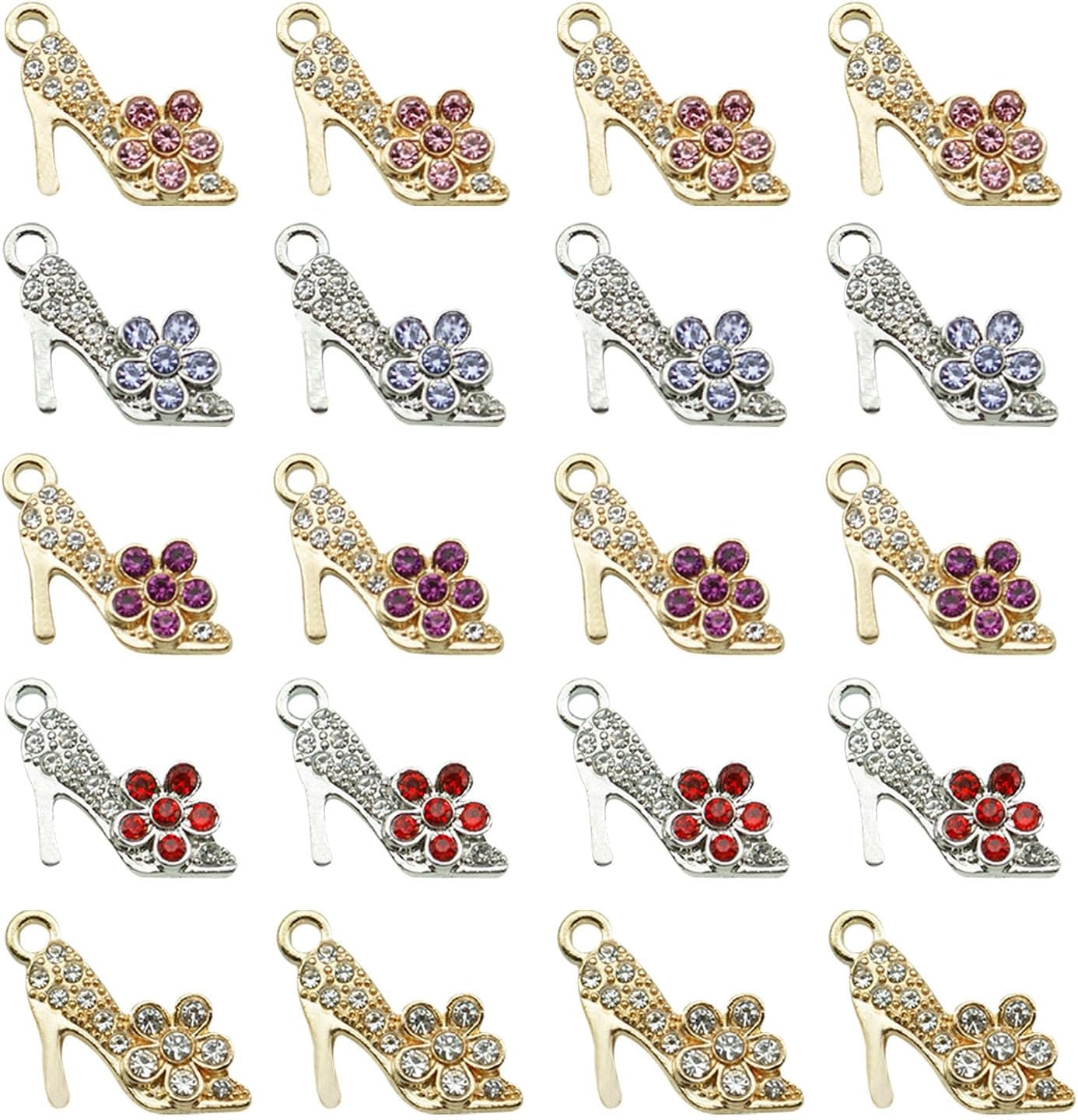 YDDXAQHB20 PCS High Heel Shoe Charms Colors Enamel Fashion High Heel Shoe Charms Pendants with Crystal Rhinestone High Heels Pumps Charms for Jewelry Making DIY Crafts, NO, no