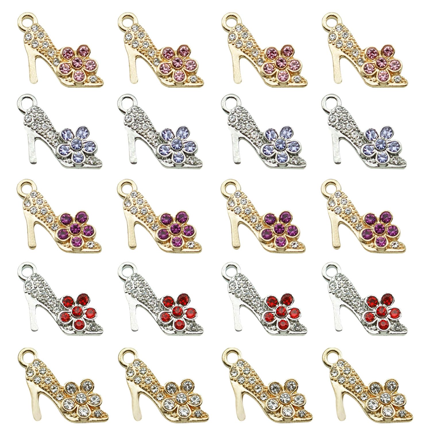 YDDXAQHB20 PCS High Heel Shoe Charms Colors Enamel Fashion High Heel Shoe Charms Pendants with Crystal Rhinestone High Heels Pumps Charms for Jewelry Making DIY Crafts, NO, no