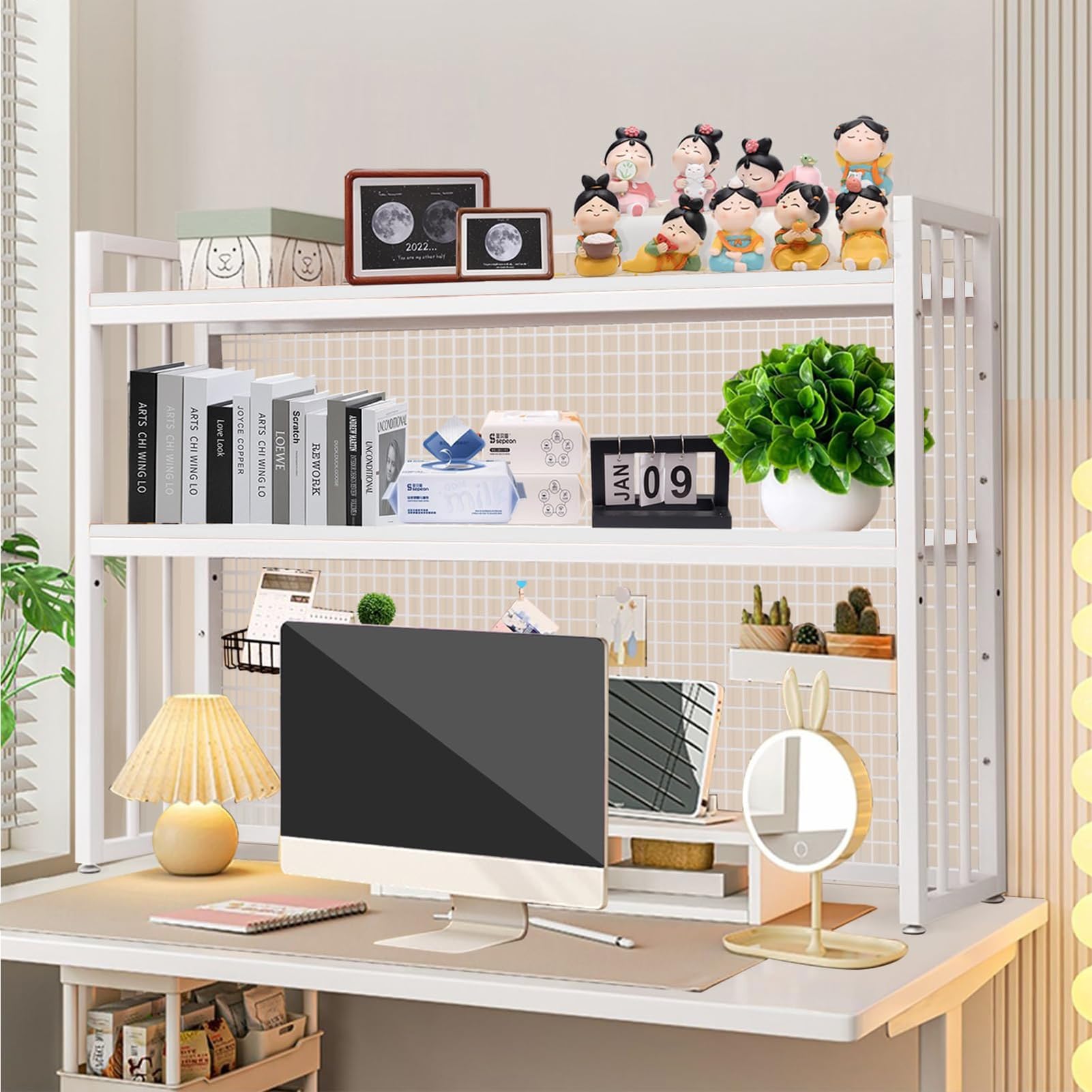 Amazon.co.jp: デスクトップ収納ラック、コンピューターデスク用2段 
