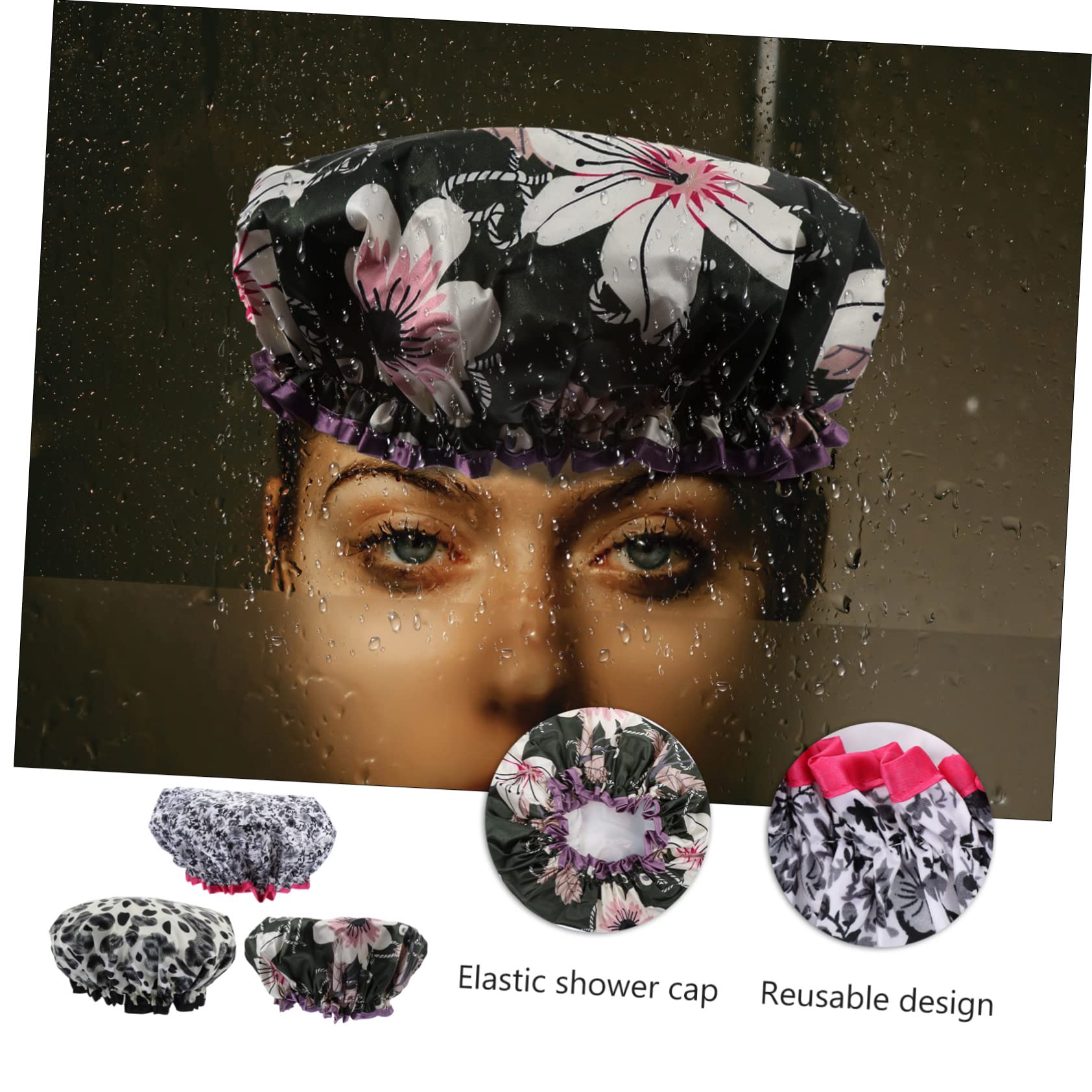 Healvian 9stücke Wasserdichte Duschhauben Aus Satin Für Damen Elastische Badekappen Doppellagig Langlebig Für Haarpflege Und Schlafschutz Verschiedenen Designs Lilien Kleine Schwarze
