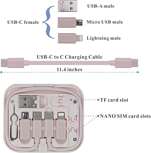 Miniatura 2 de Cable USB C a C de cargatransferencia de datos con adaptador tipo C a microiOSUSB A OTG en caja de bolsillo con espejo de maquillaje rosa