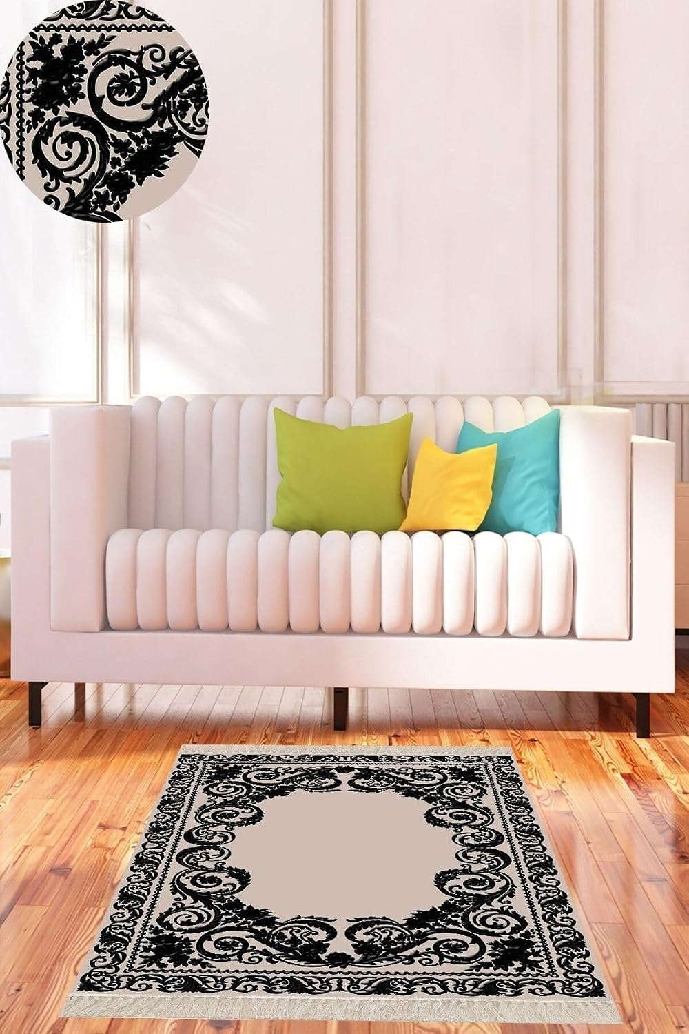 Pelangi Osmanlı Desen Çerçeveli Dijital Baskı Yıkanabilir Klasik Salon Halısı ve Yolluk, Kahverengi-Siyah 160 x 350