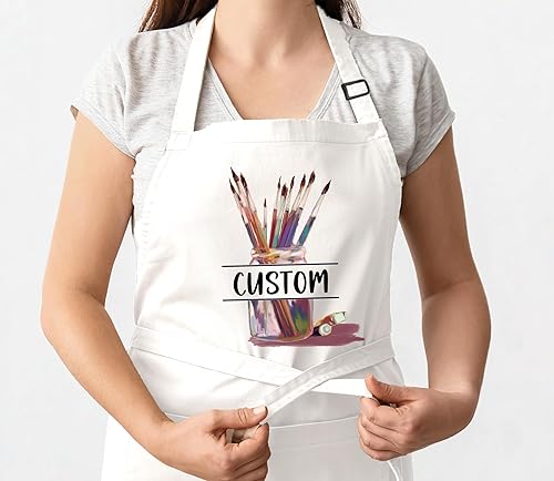 Miniatura 6 de Delantal de arte personalizado con bolsillos, delantal de pintura con nombre personalizado para artistas, estudiantes, profesores, niños, lienzo,