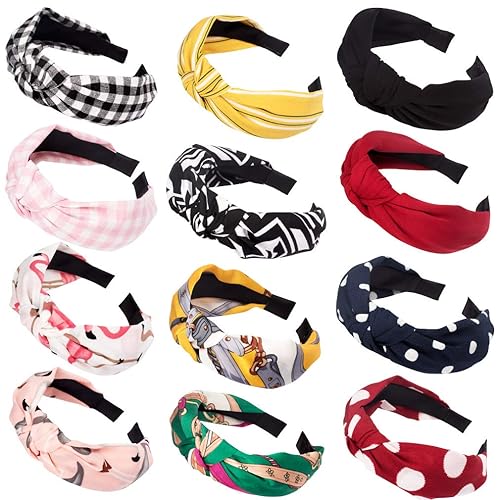 Paquete de 12 diademas para mujer, diademas anudadas antideslizantes, diademas de moda, diademas anchas de tela para niñas, accesorios para el
