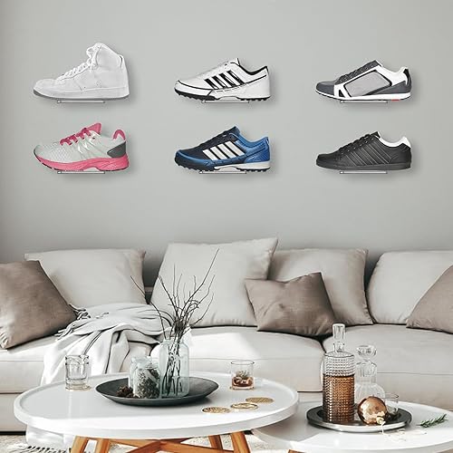 Miniatura 9 de Youeon Paquete de 8 estantes flotantes de exhibición de zapatos, estante acrílico de 8 x 3 pulgadas para pared, estantes flotantes para zapatos,