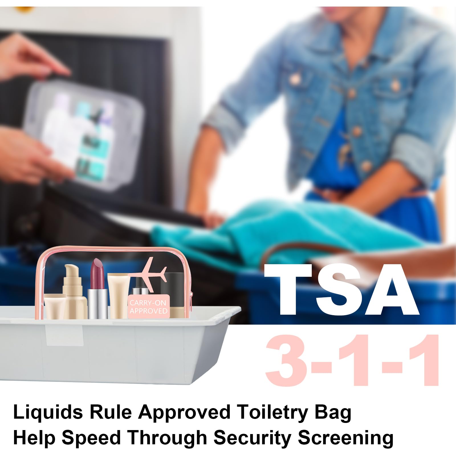 OSDUE Trousse de Toilette Transparente, 2 Pièces Kit Voyage Avion, PVC Étanche Trousse de Toilette Voyage pour Homme et Femme Sac de Rangment Avion Transparente Maquillage, Rose - 4