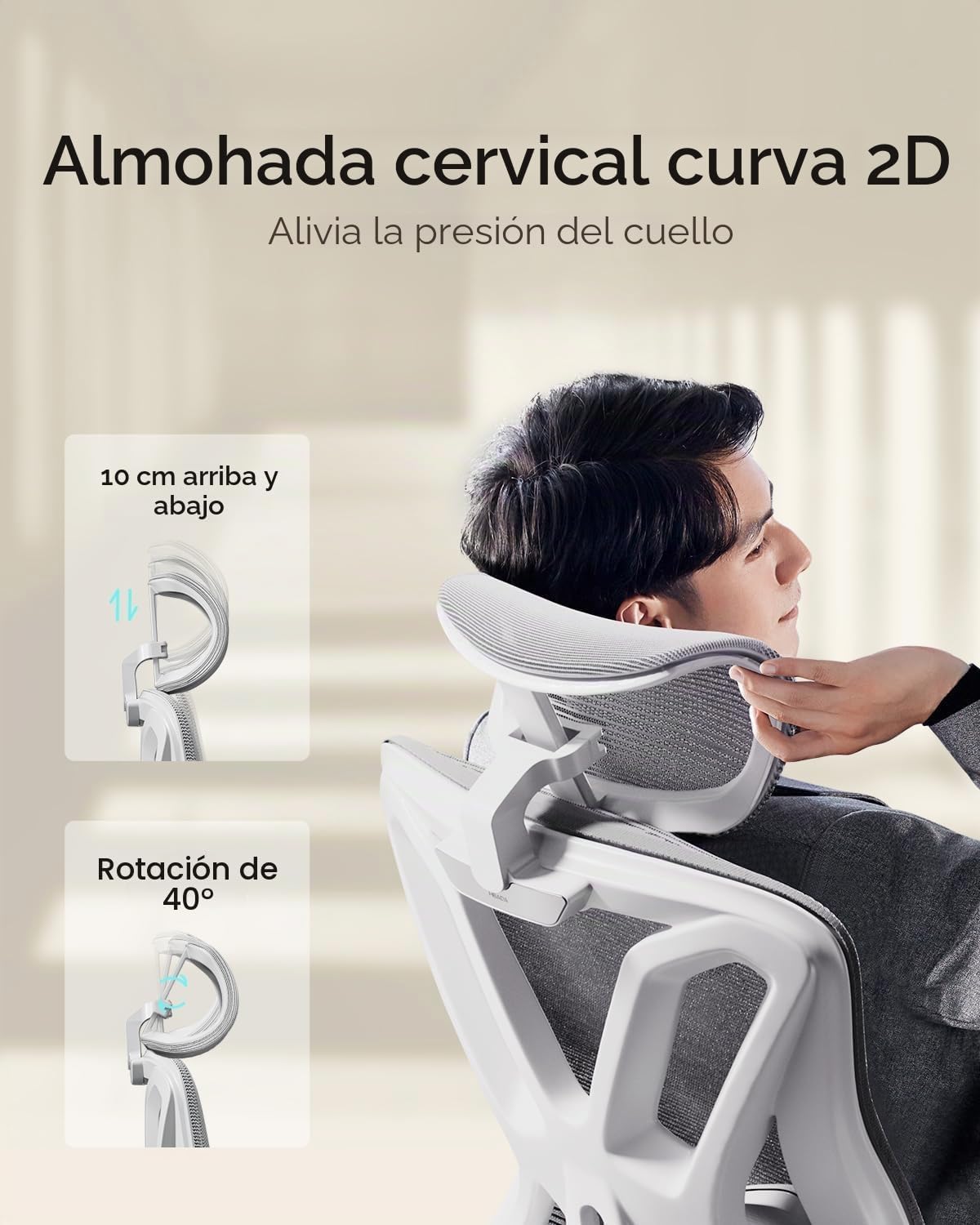 Hbada P5 Silla de Oficina ergonómica con Soporte Lumbar Ajustable, cojín elástico Transpirable, reposabrazos Ajustables y reposacabezas, Reposapiés Integrado, Negro (Aluminium, Blanco)