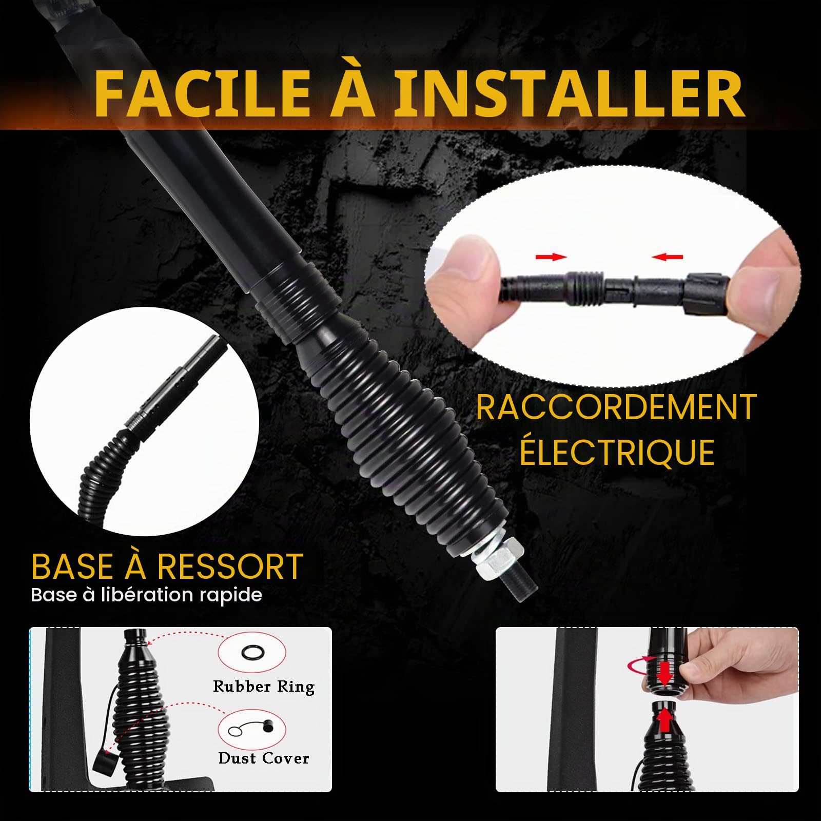1 pièce de 1 m de lumières LED Whip pour UTV/VTT, APP et télécommande, modes de couleurs changeantes, lumière tout-terrain étanche pour Can-Am, Polaris RZR, buggys de dune, base à ressort