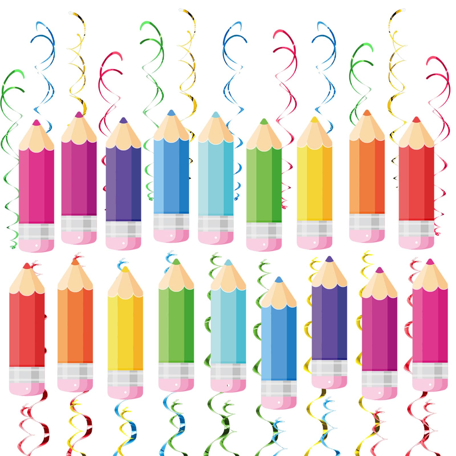 YWLUUOO Multicolor Pencil Swirls Ceiling Hanging Decorations for School Party Classroom Kids Birthday Backdrop Classroom Party Decoration Set