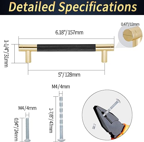 Miniatura 5 de Paquete de 25 tiradores moleteados para gabinete, manijas de gabinete de 6 pulgadas de largo, manijas de puerta de gabinete, tiradores de cajón de